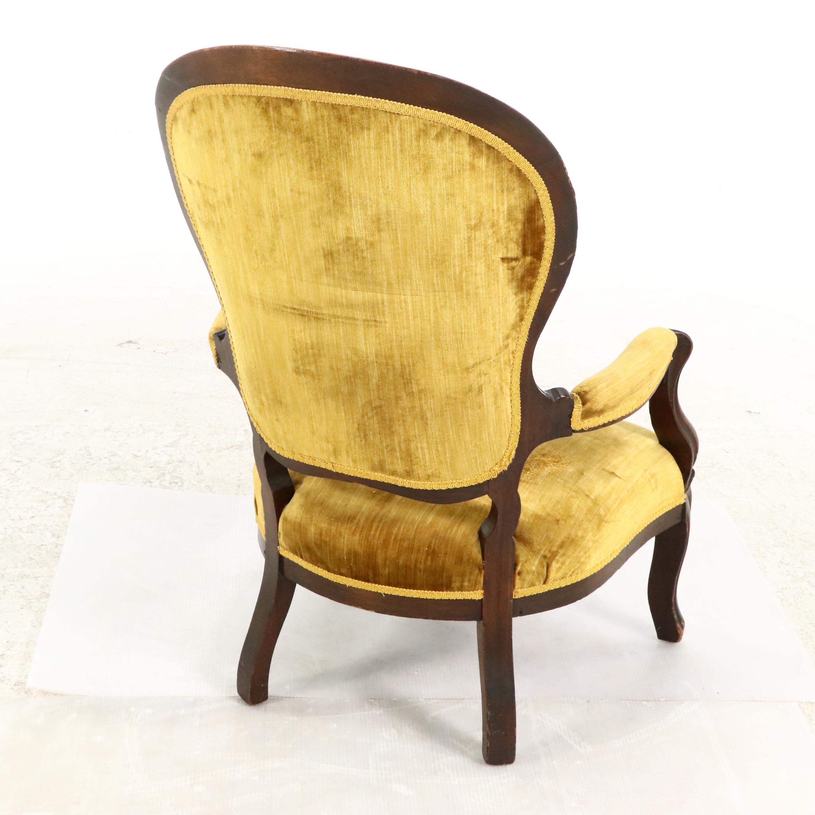 Victorian Carved and Upholstered Parlor Chair, Late 19th/ Early 20th Century