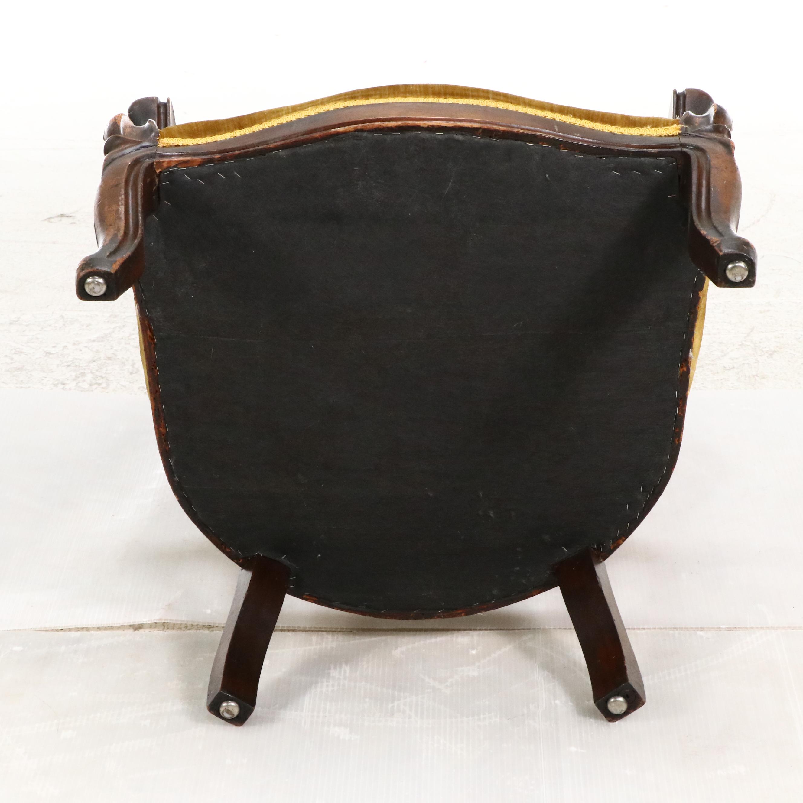 Victorian Carved and Upholstered Parlor Chair, Late 19th/ Early 20th Century