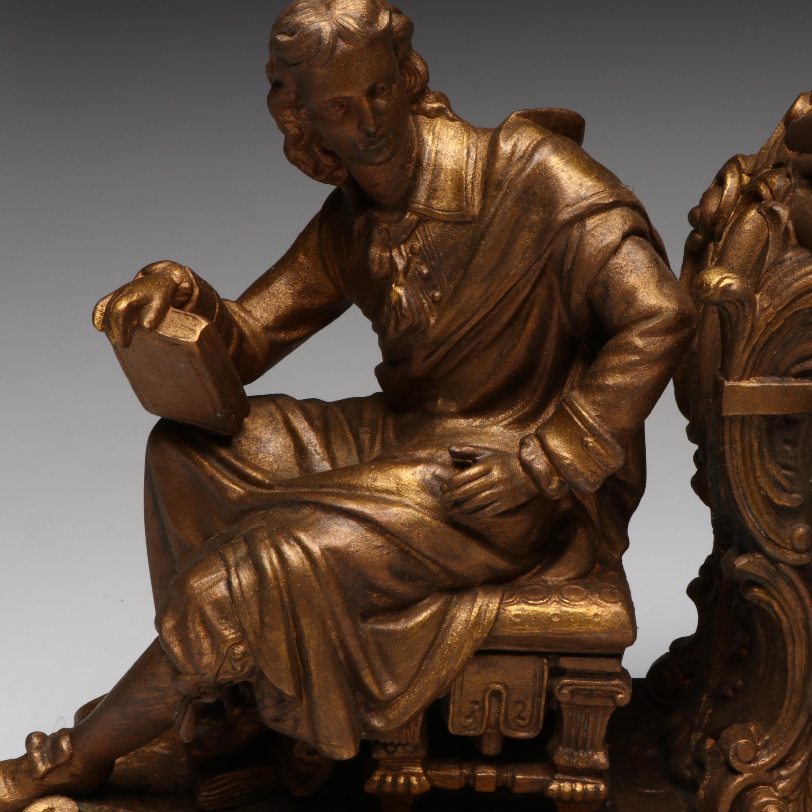 Ansonia Gilt Metal Mantel Clock with Seated Figure, Late 19th/ Early 20th C.