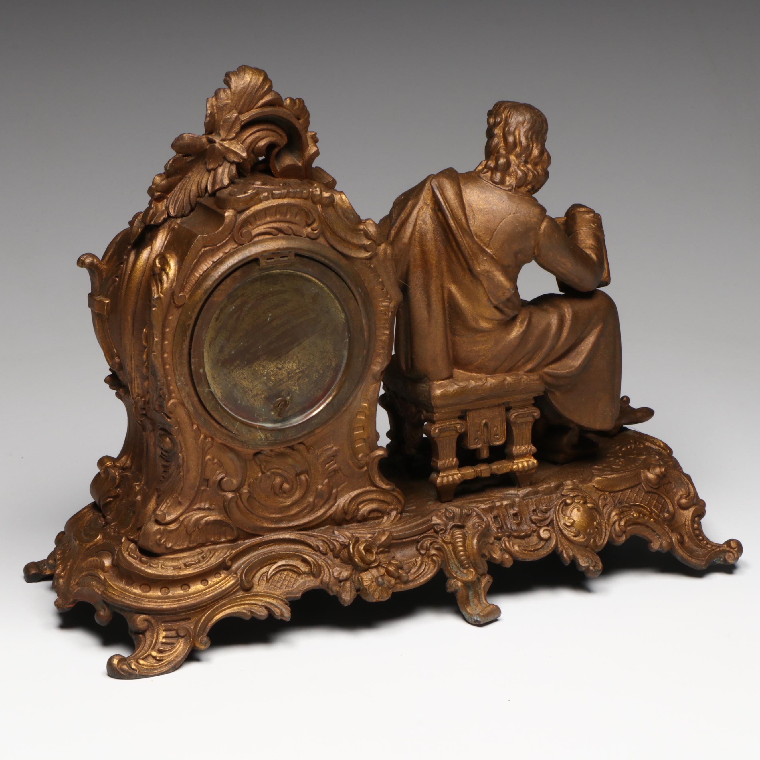 Ansonia Gilt Metal Mantel Clock with Seated Figure, Late 19th/ Early 20th C.