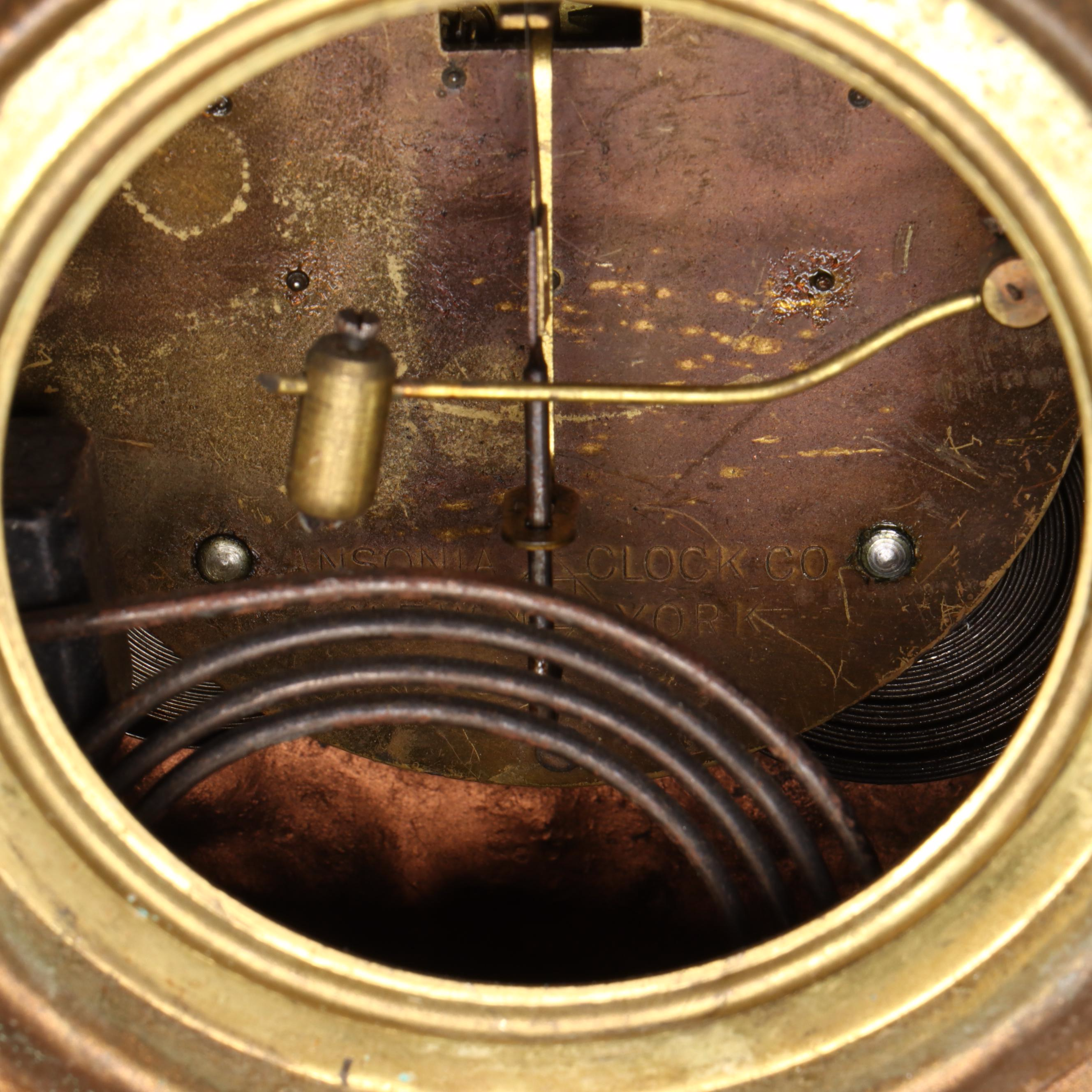 Ansonia Gilt Metal Mantel Clock with Seated Figure, Late 19th/ Early 20th C.