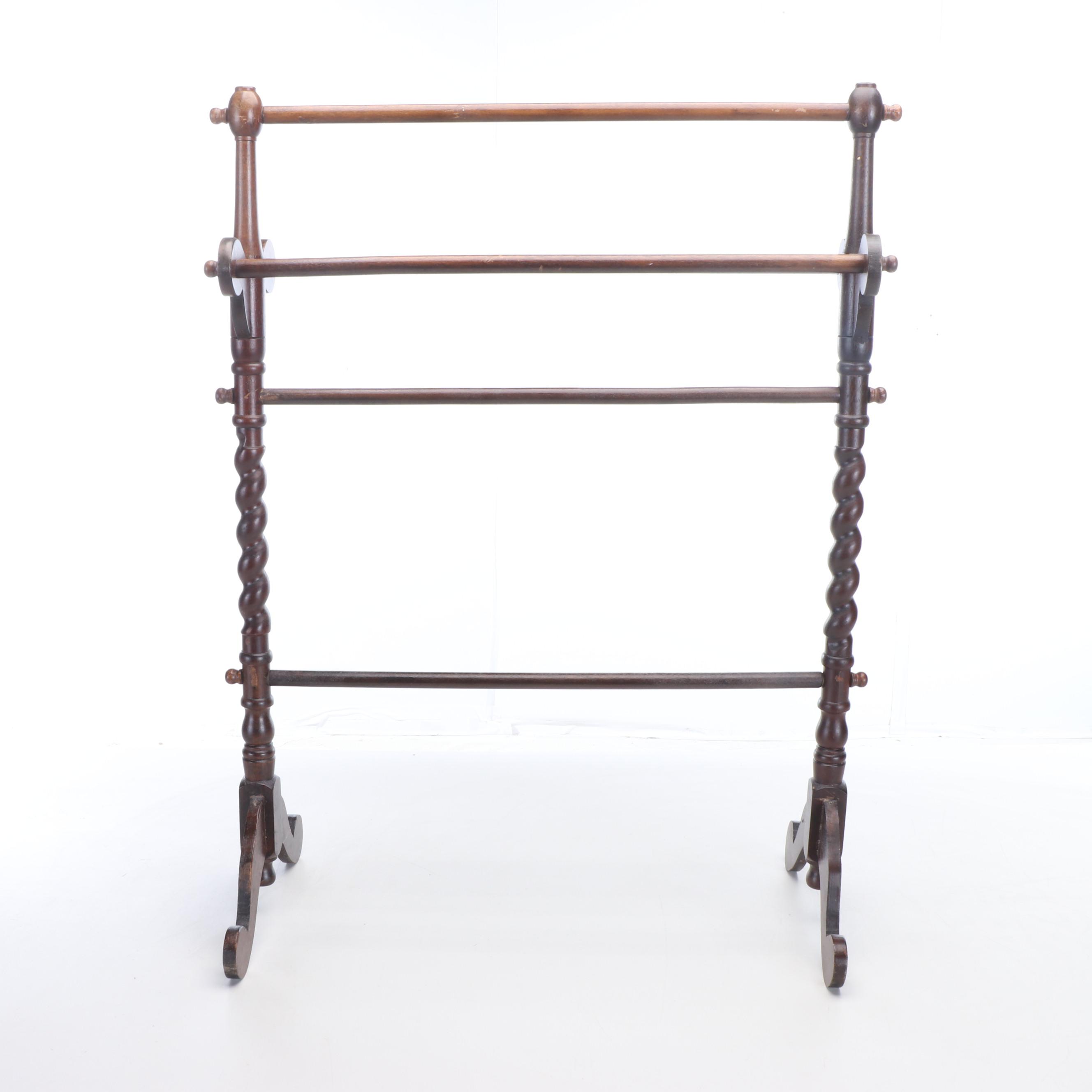 Barley Twist Wood Quilt Rack with Handmade Pieced Cotton Quilt