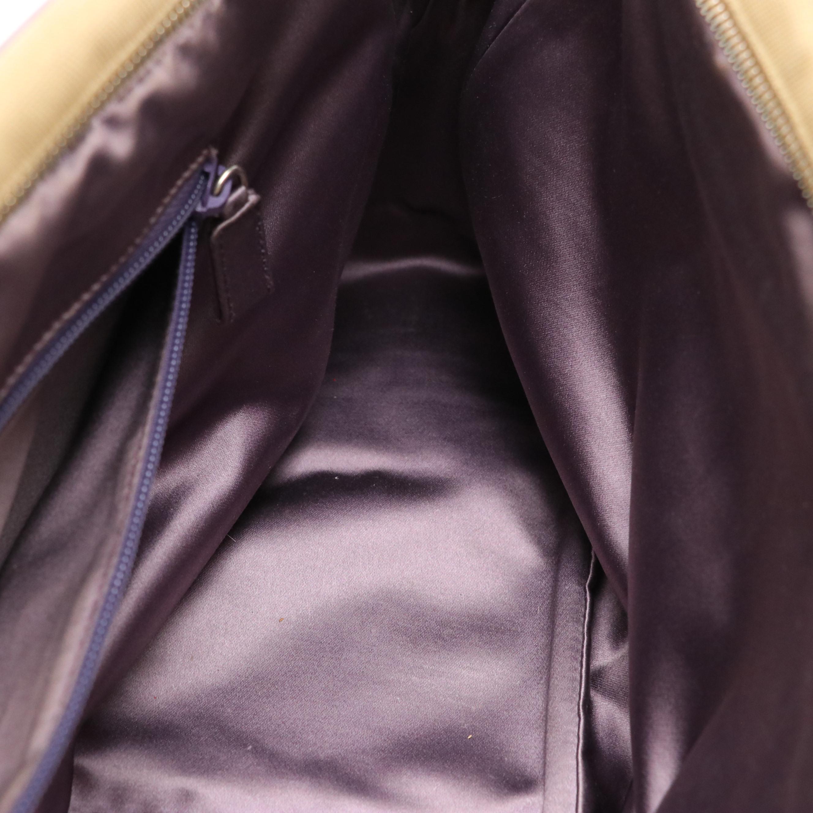 Prada Bowling Bag in Tan Canvas and Violet Pig Skin Leather