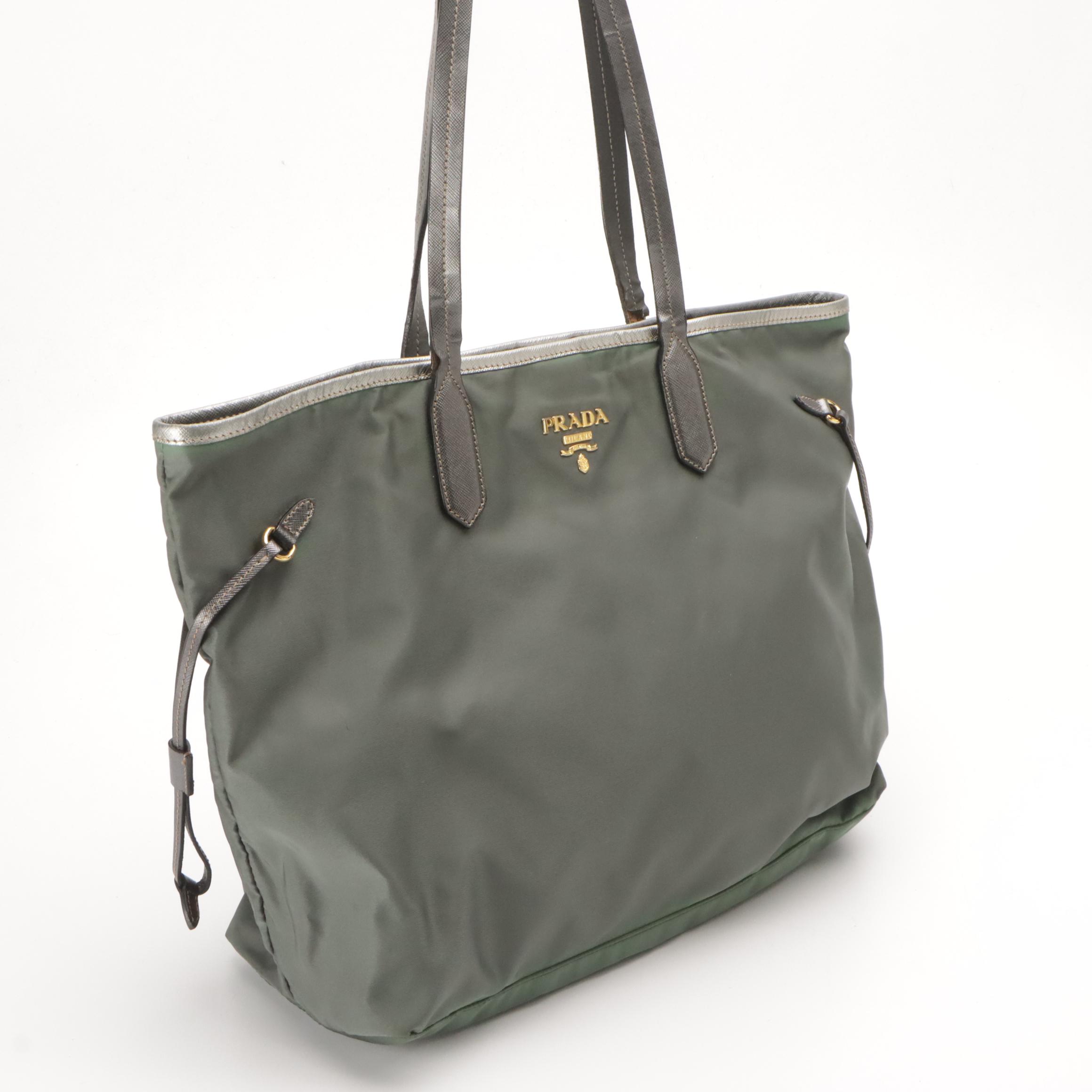 Prada Tessuto Nylon and Saffiano Leather Shoulder Tote Bag