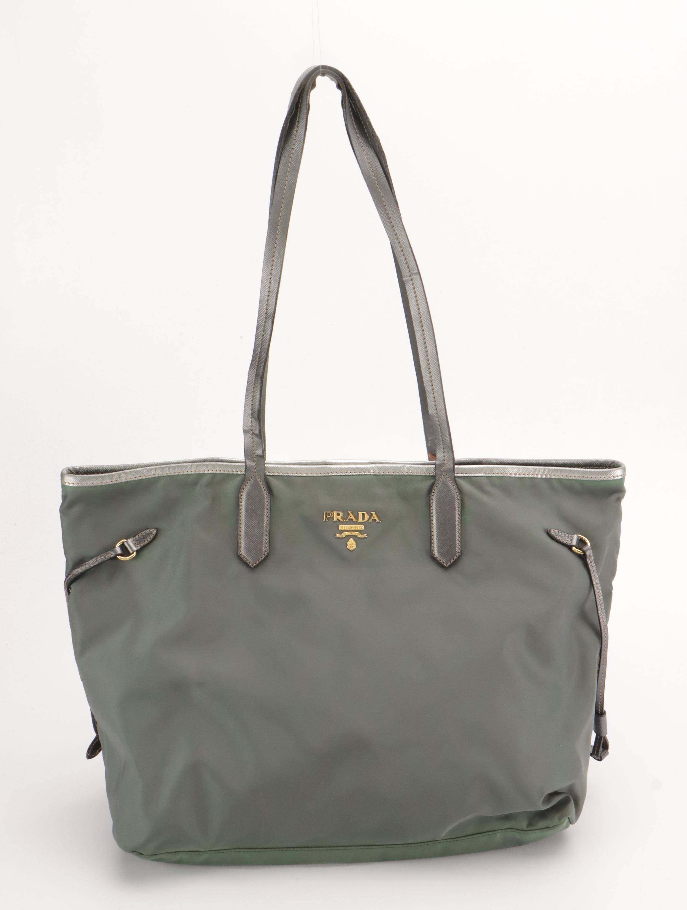 Prada Tessuto Nylon and Saffiano Leather Shoulder Tote Bag