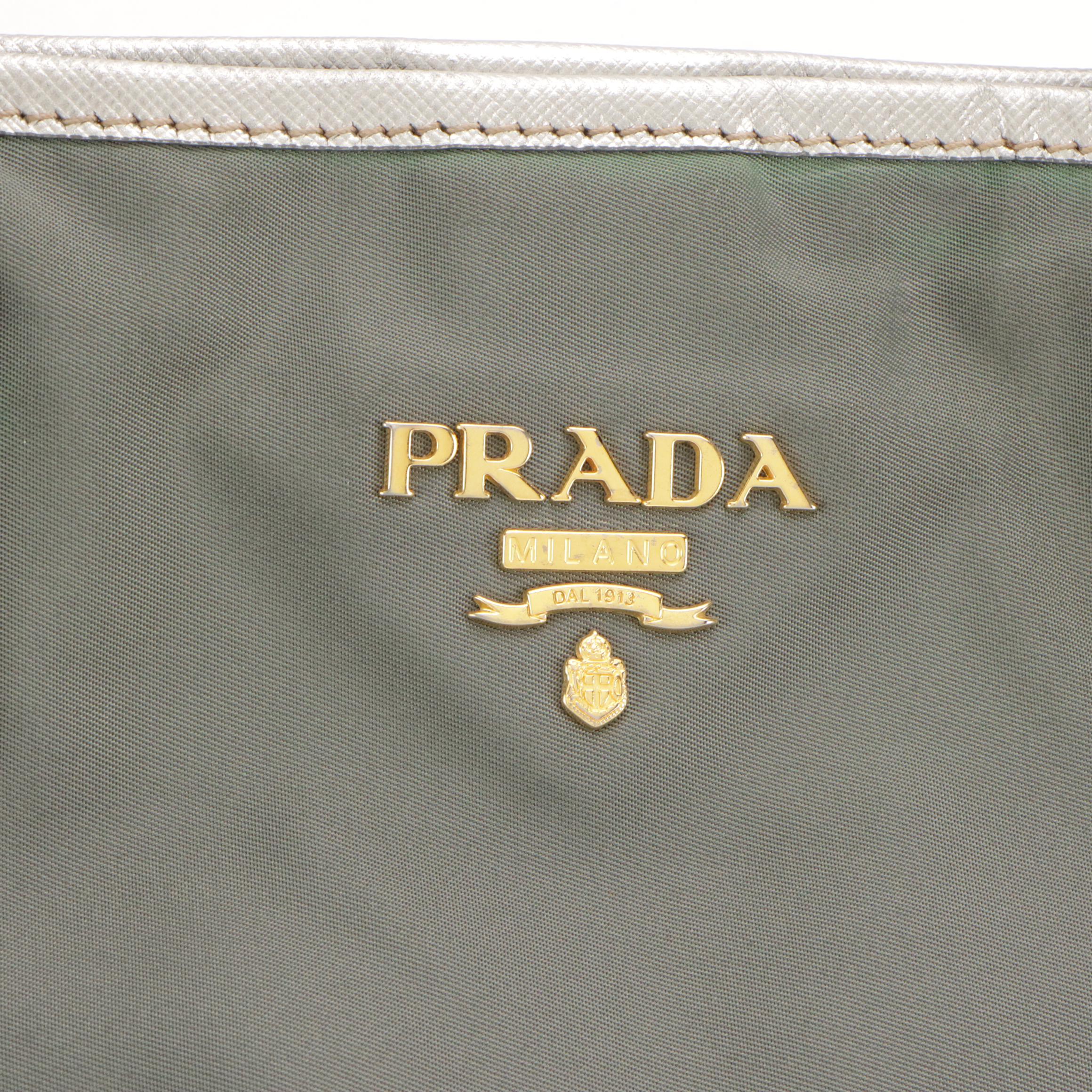 Prada Tessuto Nylon and Saffiano Leather Shoulder Tote Bag