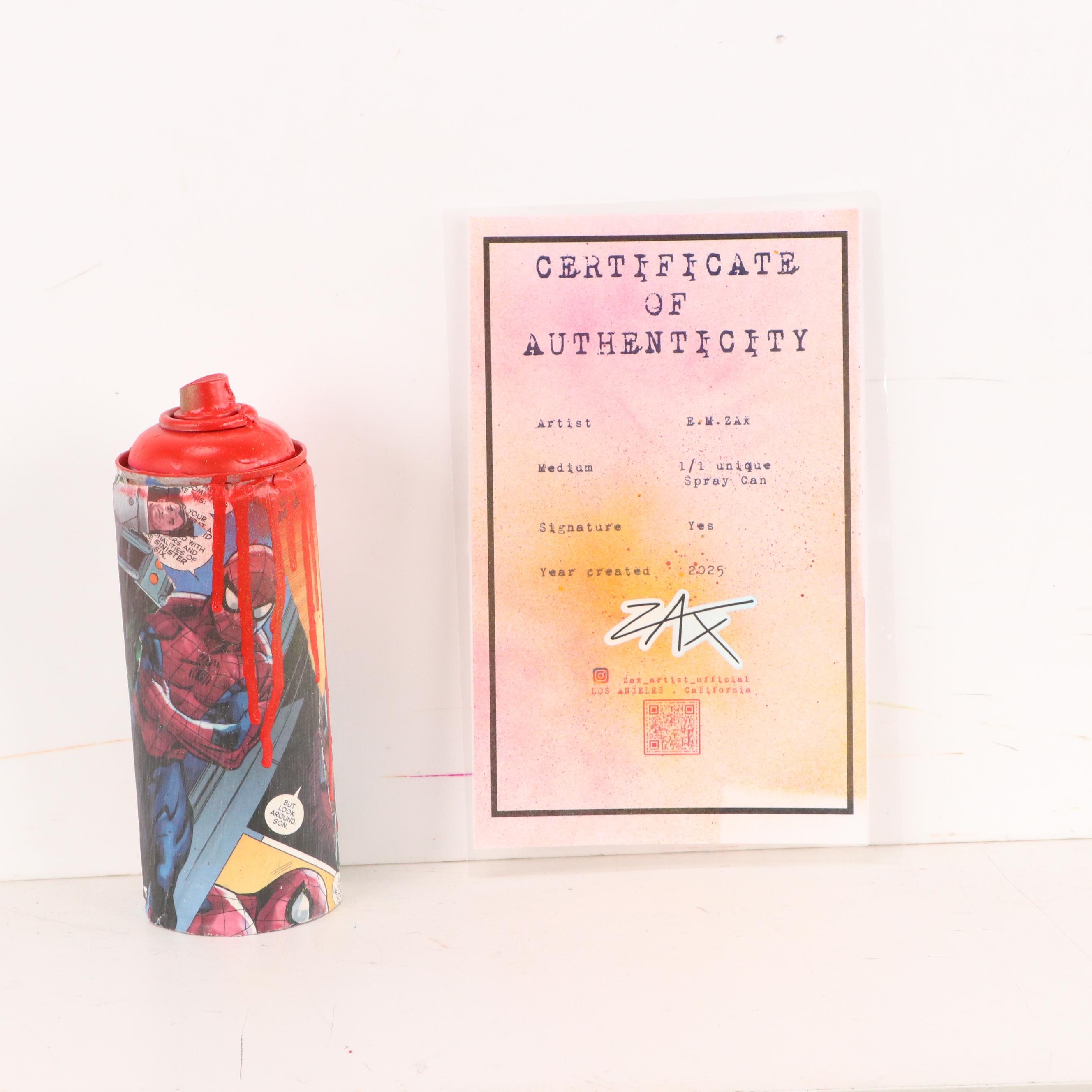 E.M. Zax Spider-Man Red Spray Can Found Object Sculpture, 2025