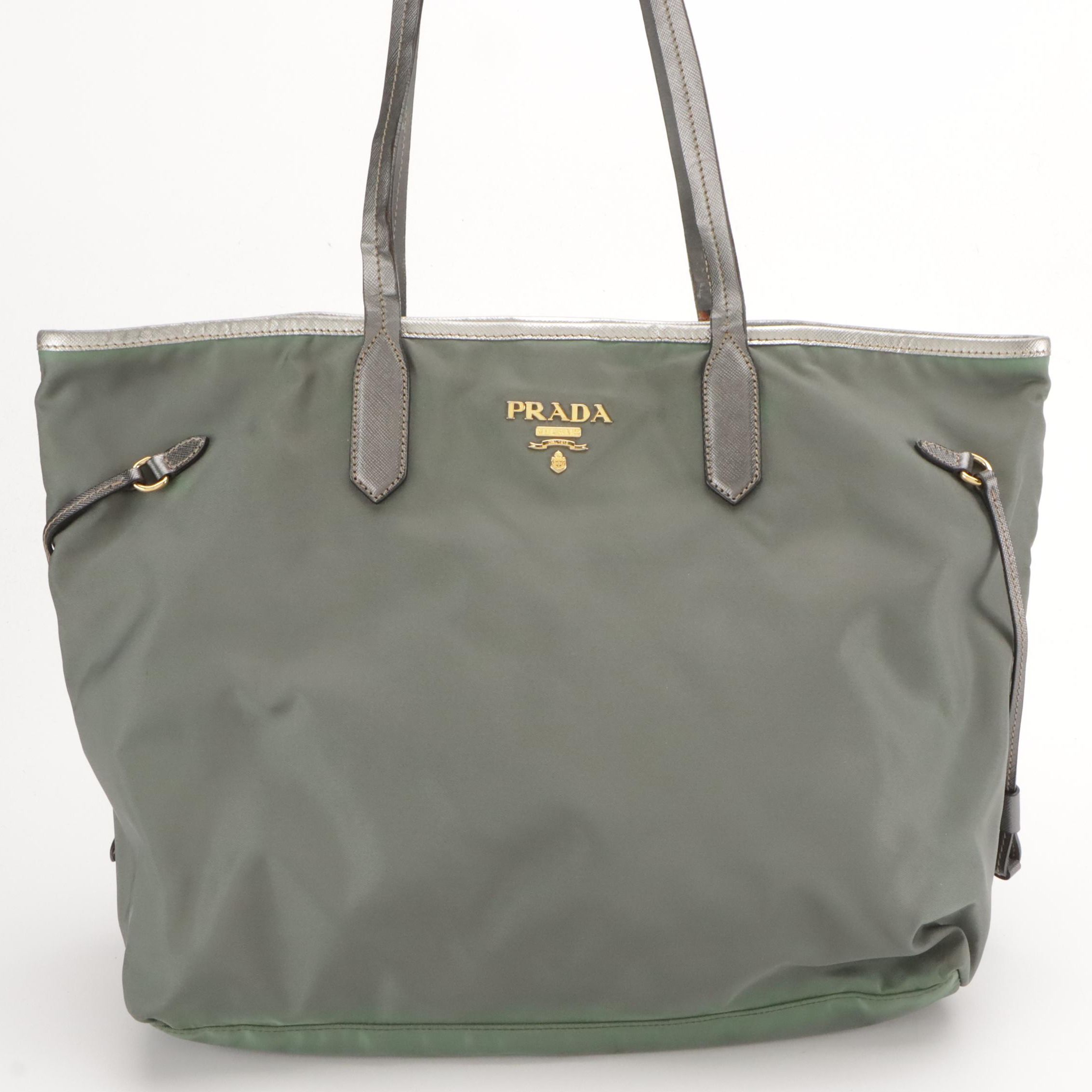 Prada Tessuto Nylon and Saffiano Leather Shoulder Tote Bag
