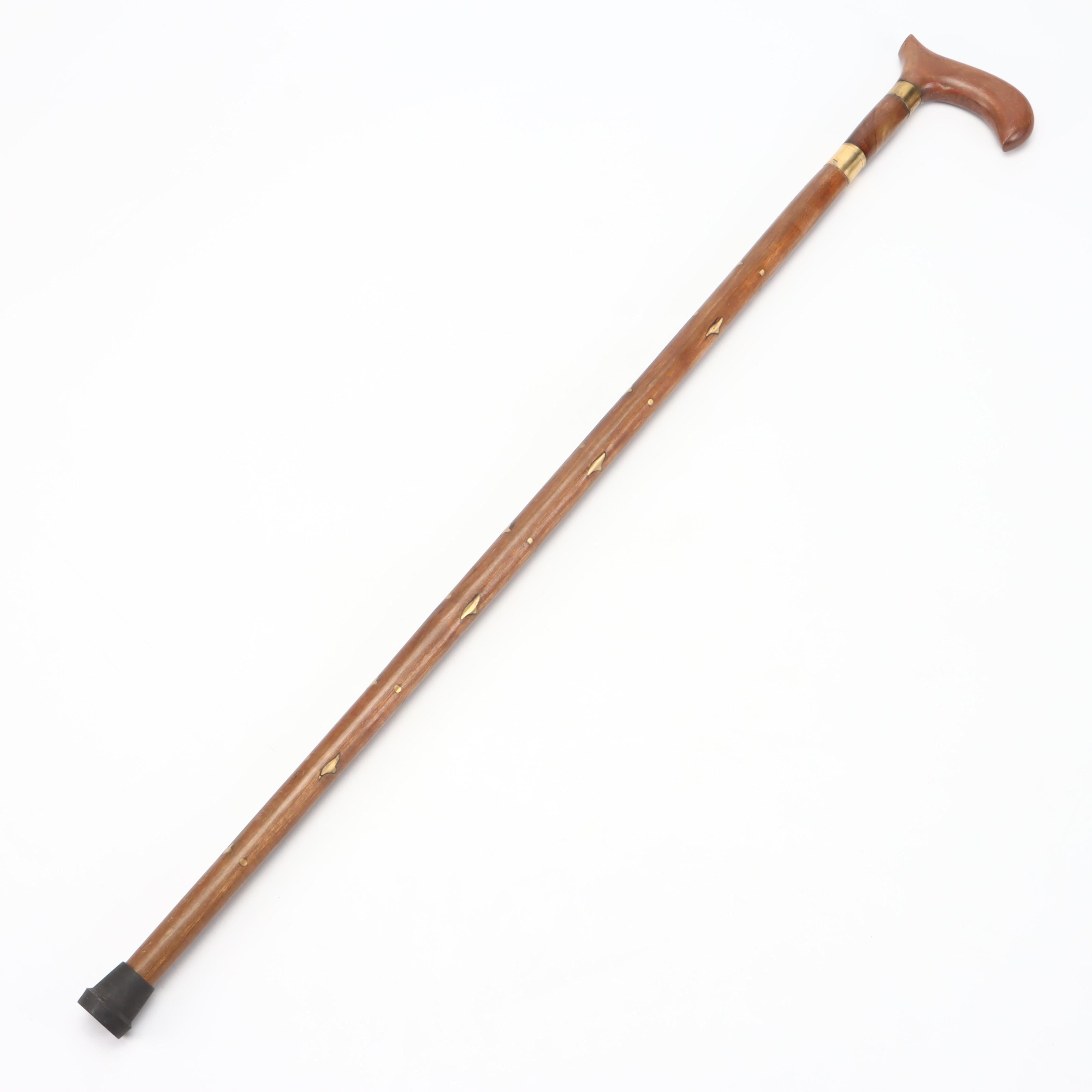 Wood with Brass Inlay Derby Handle Sword Cane