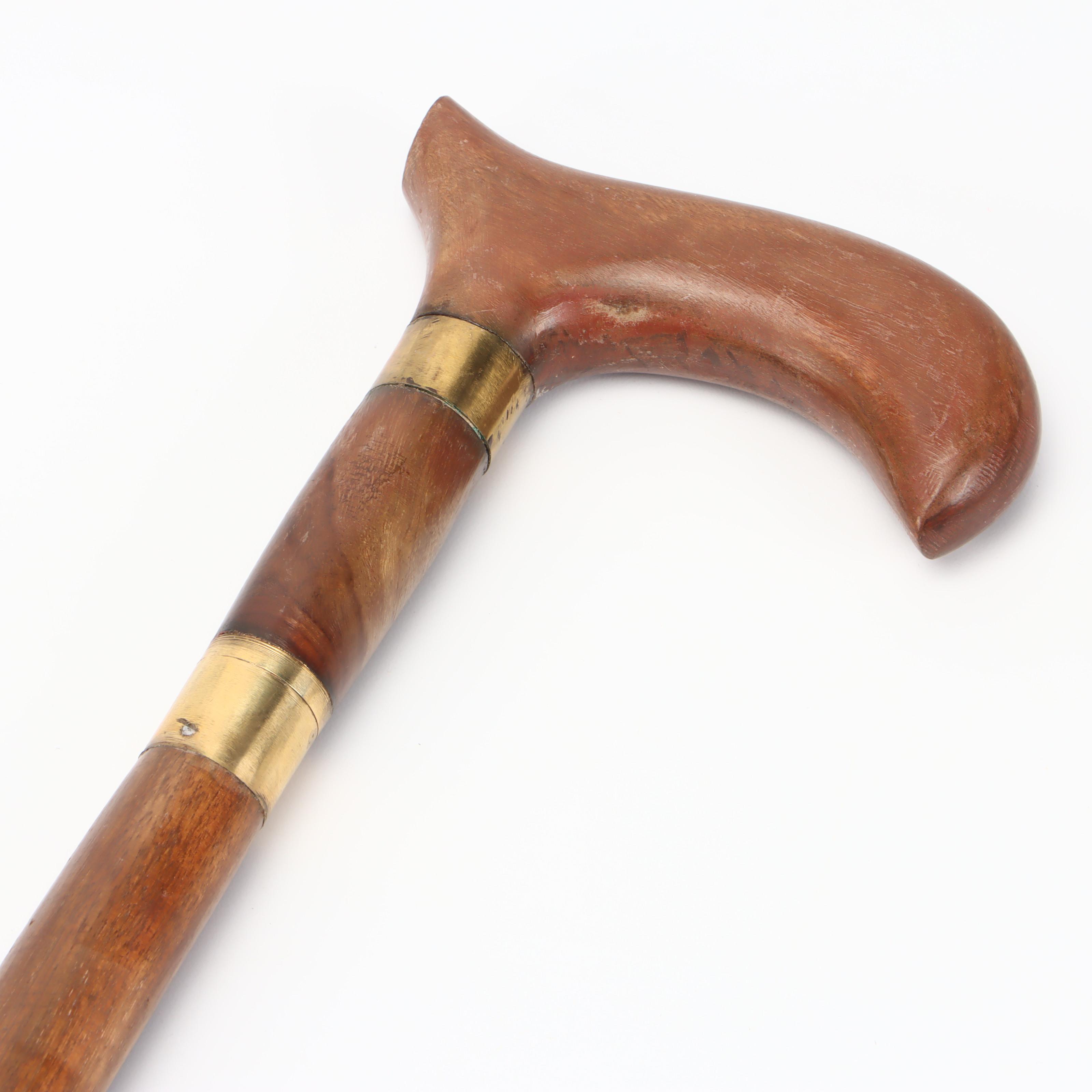 Wood with Brass Inlay Derby Handle Sword Cane