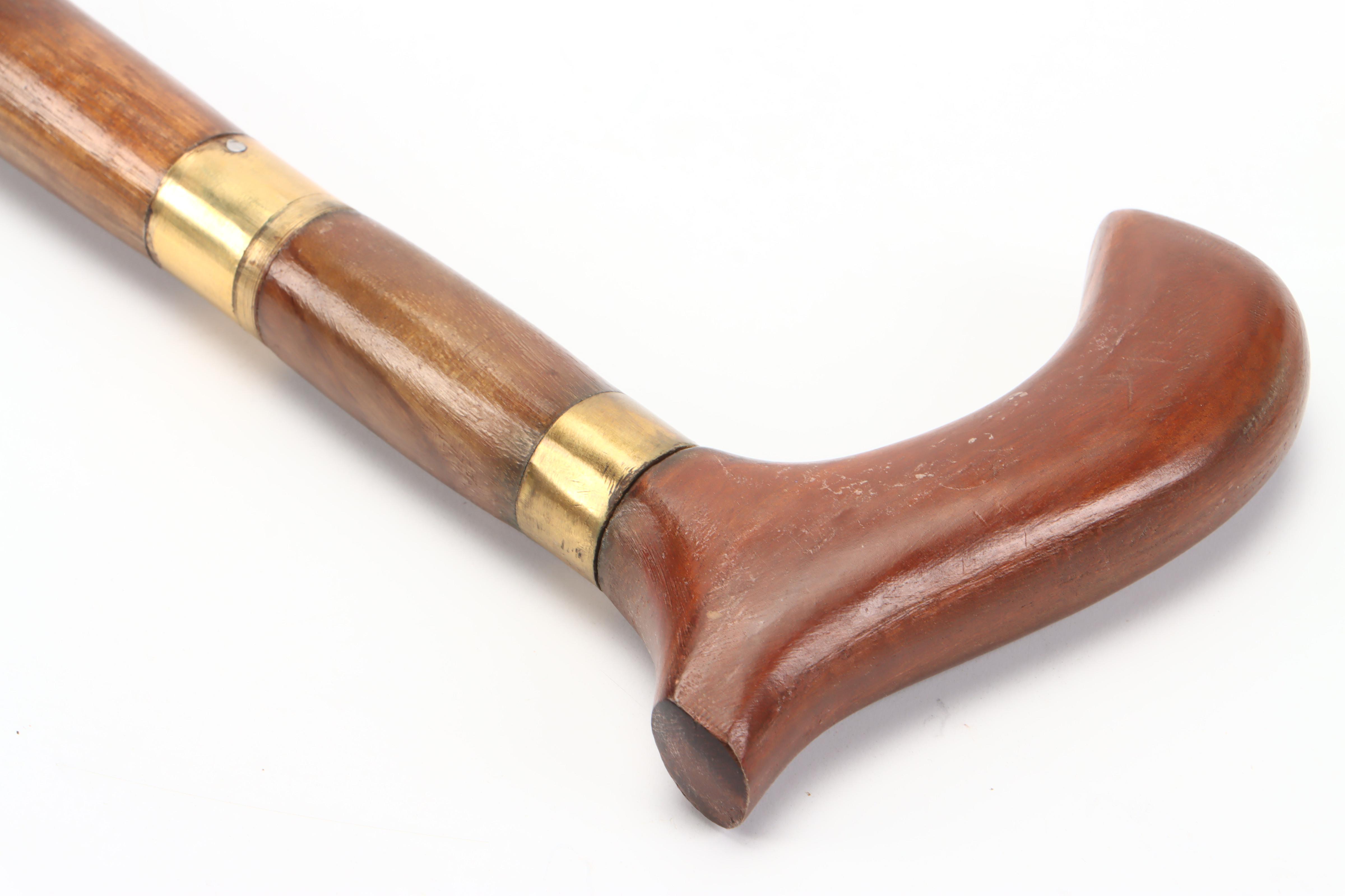 Wood with Brass Inlay Derby Handle Sword Cane
