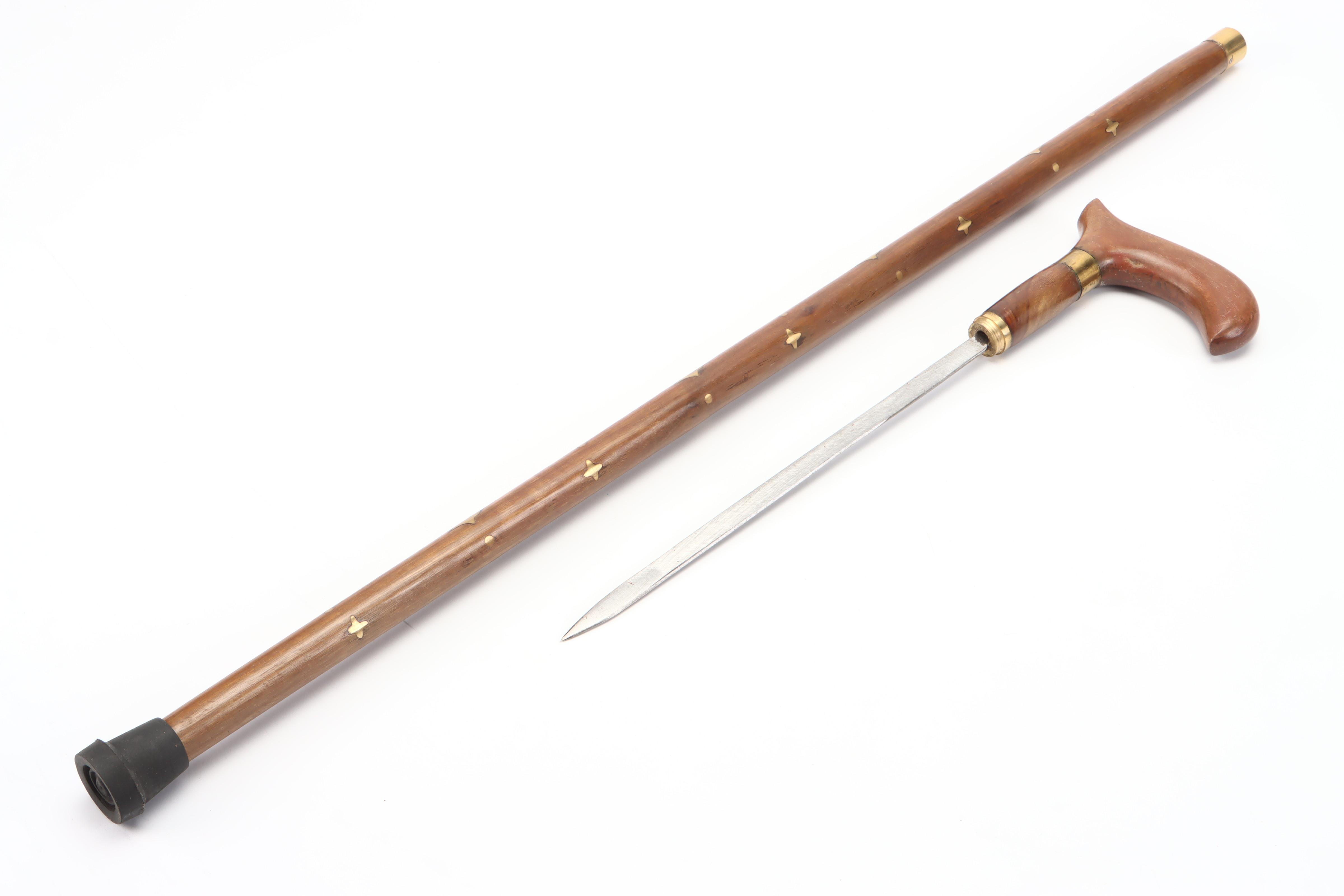Wood with Brass Inlay Derby Handle Sword Cane