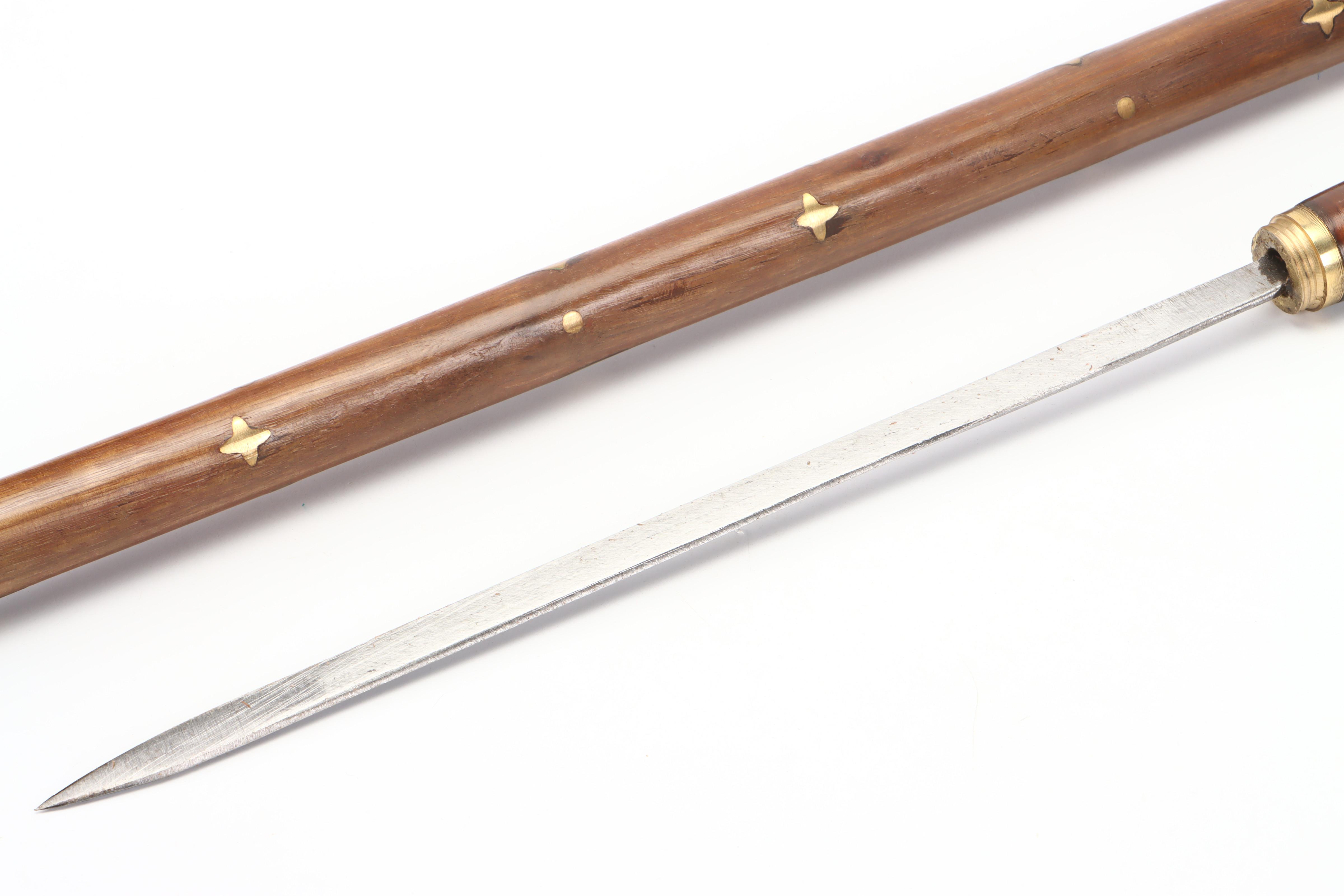 Wood with Brass Inlay Derby Handle Sword Cane