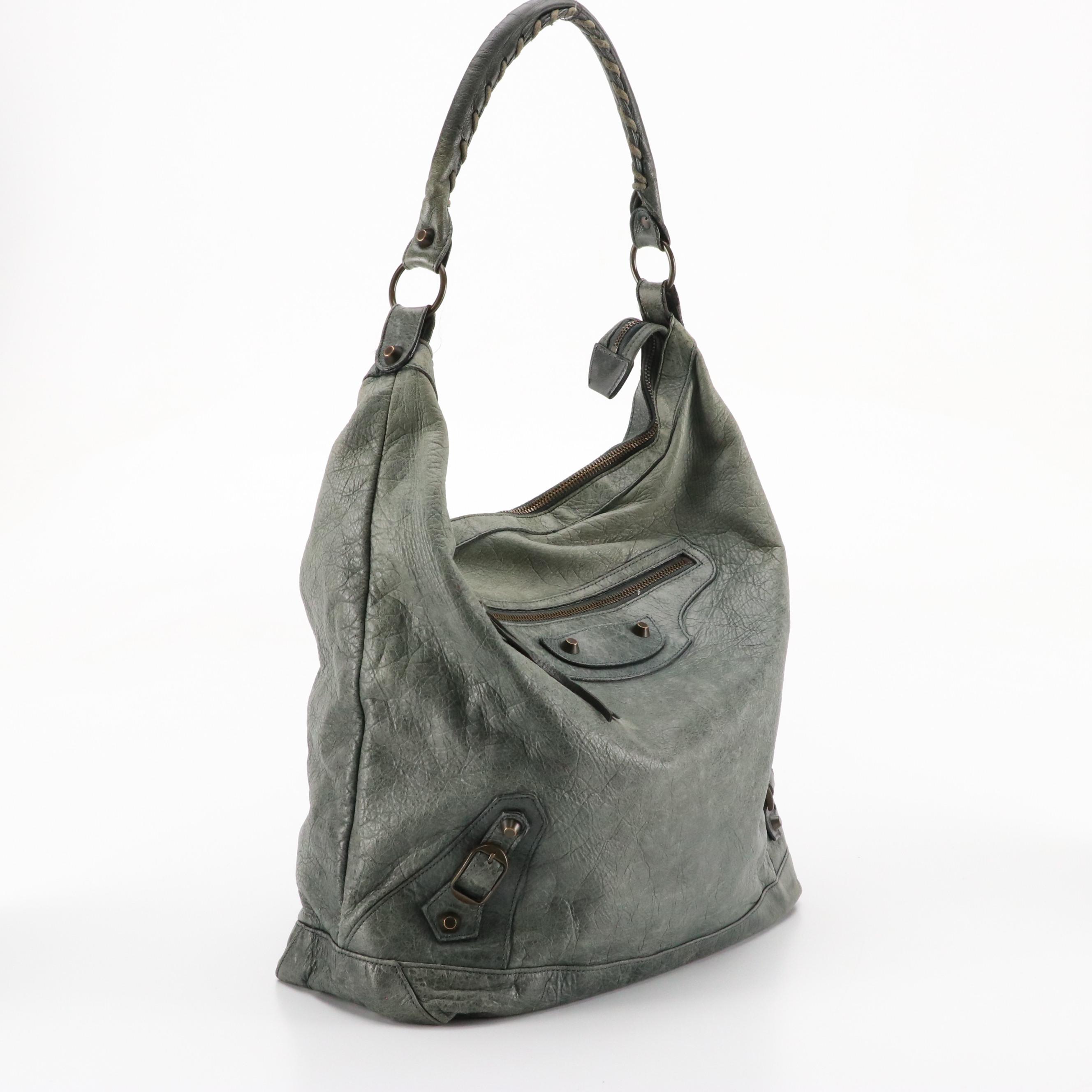 Balenciaga Motocross Classic Day Hobo Shoulder Bag in Lambskin Leather