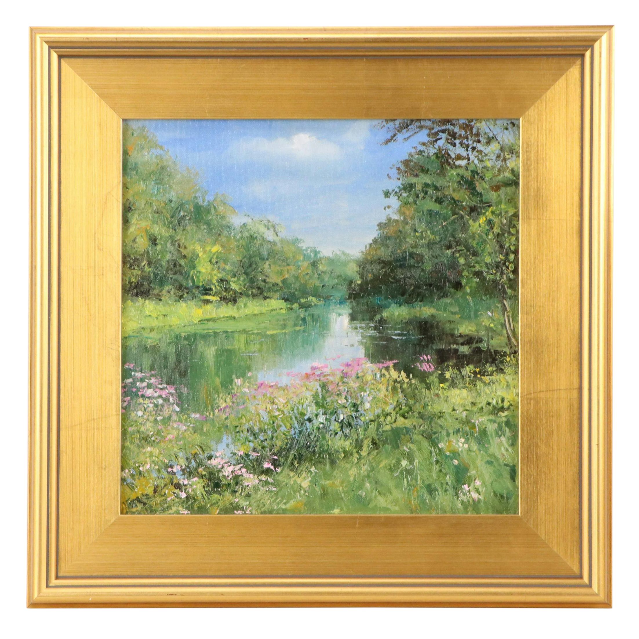 Garncarek Aleksander Pond Landscape Oil Painting, 2025
