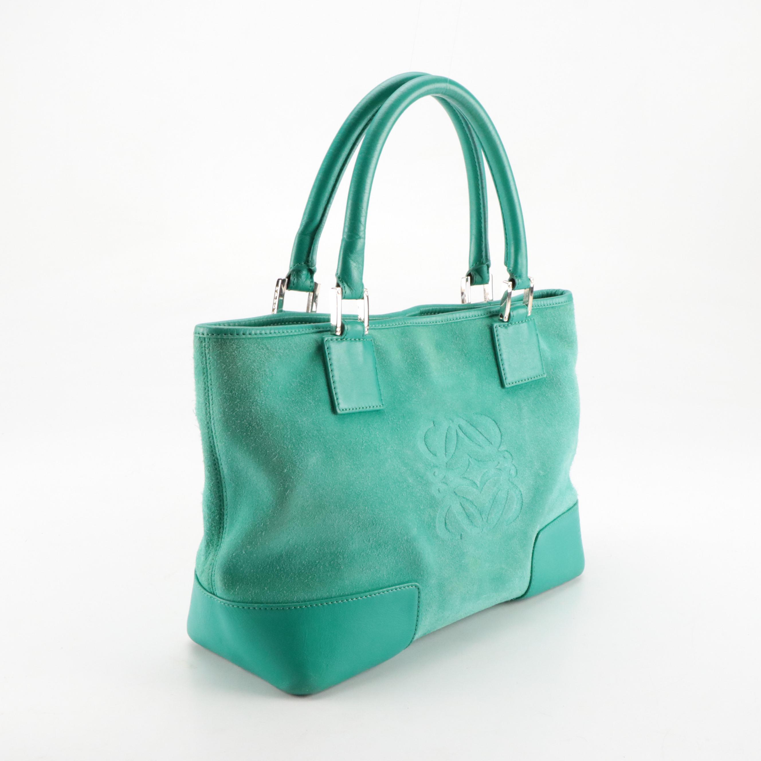 Loewe Amazona 36 Handbag in Soft Teal Blue Suede Leather