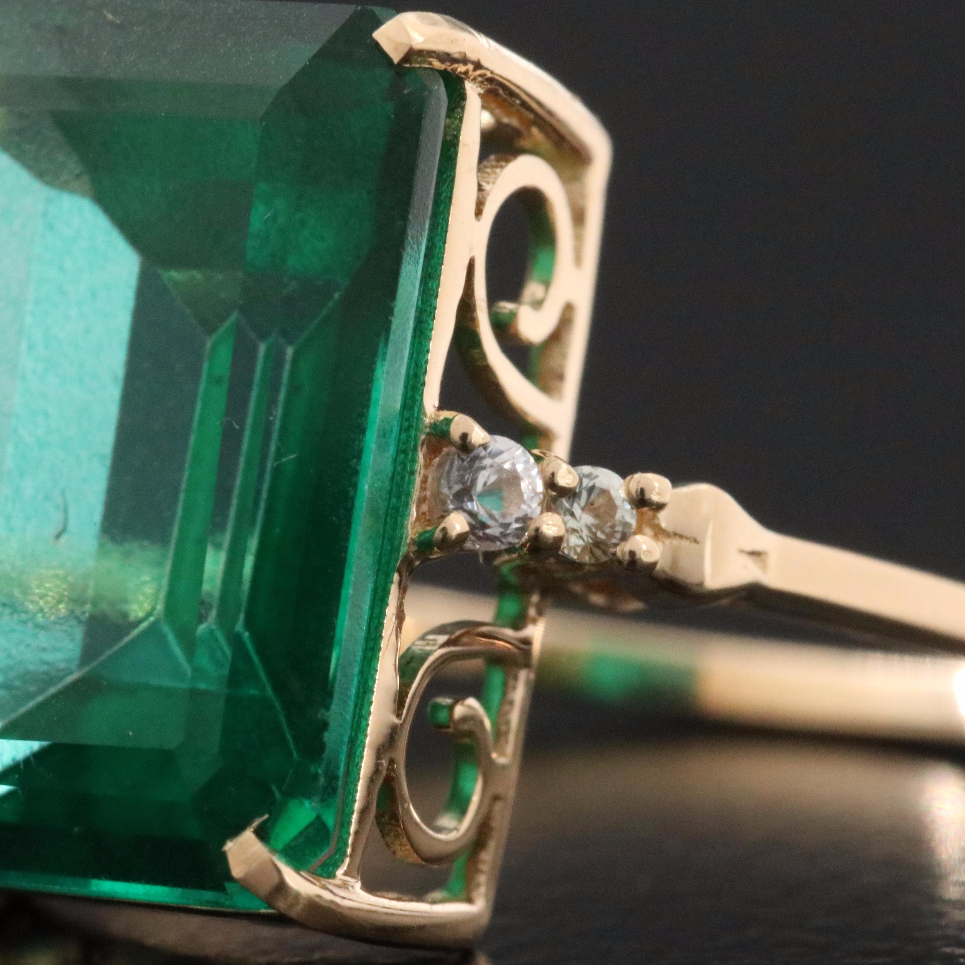 14K Green Topaz and Sapphire Ring