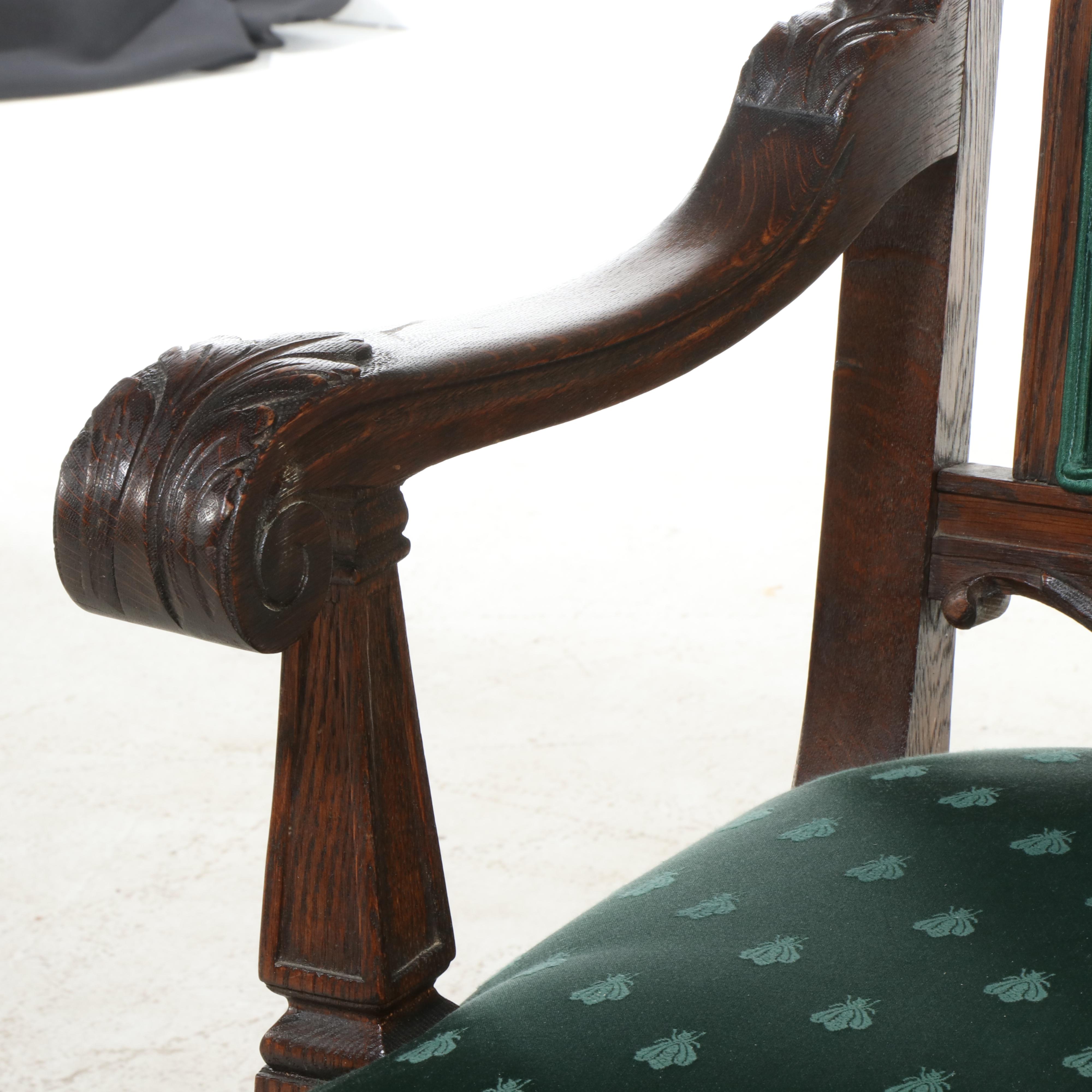 Victorian Renaissance Revival Carved Oak Library Chair, 19th Century