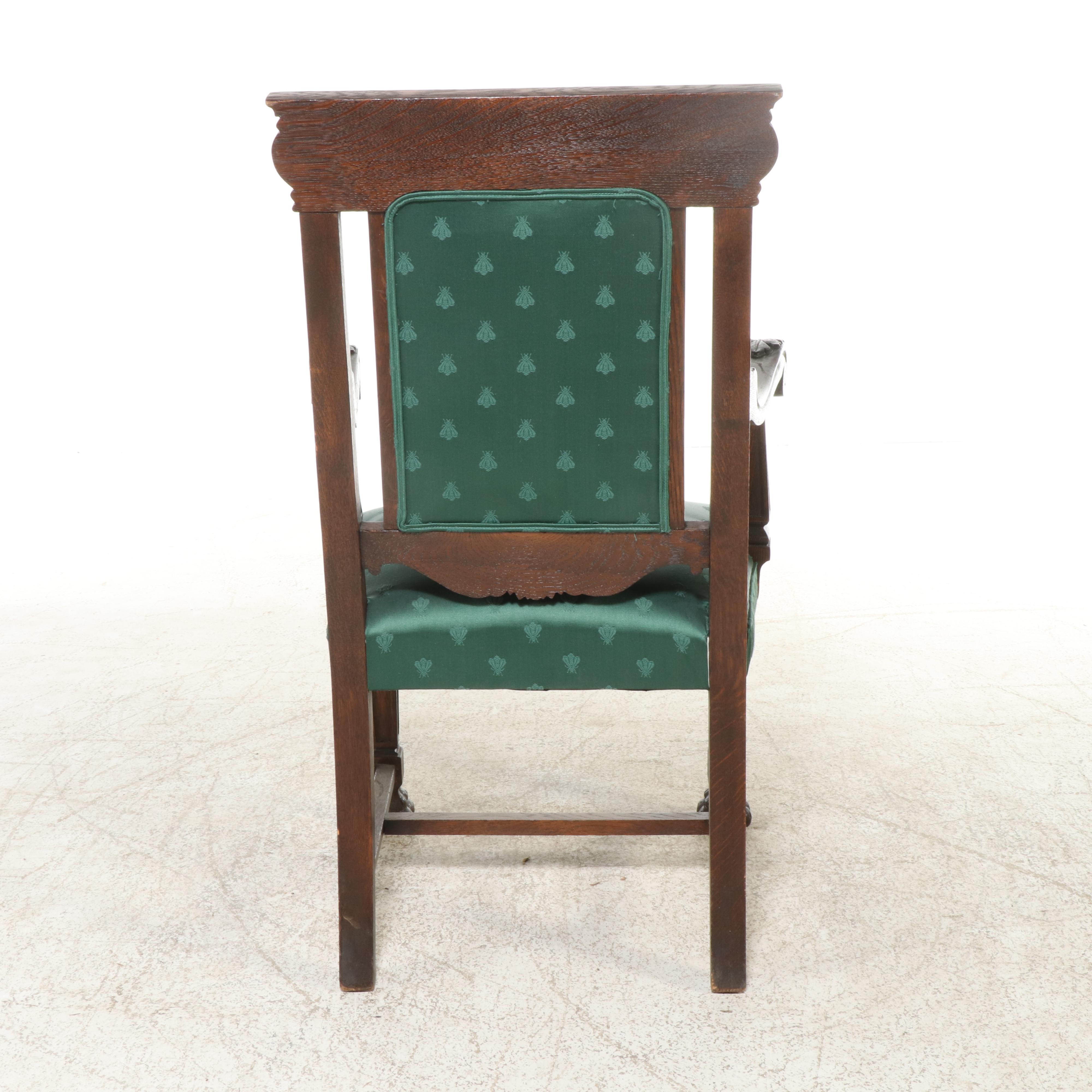 Victorian Renaissance Revival Carved Oak Library Chair, 19th Century