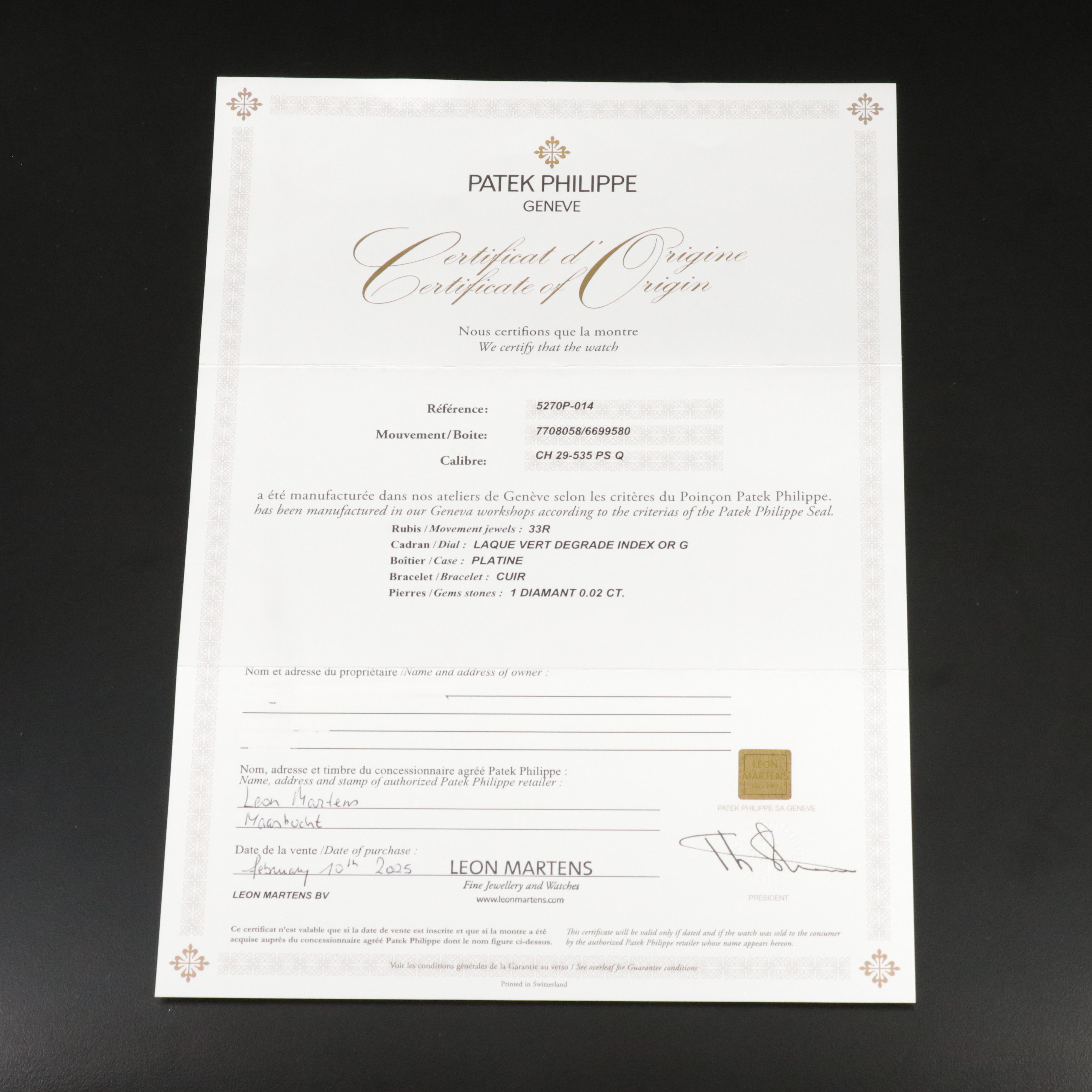 2025 Patek Philippe Grand Complications 5270P014 Platinum 41mm Chronograph Watch