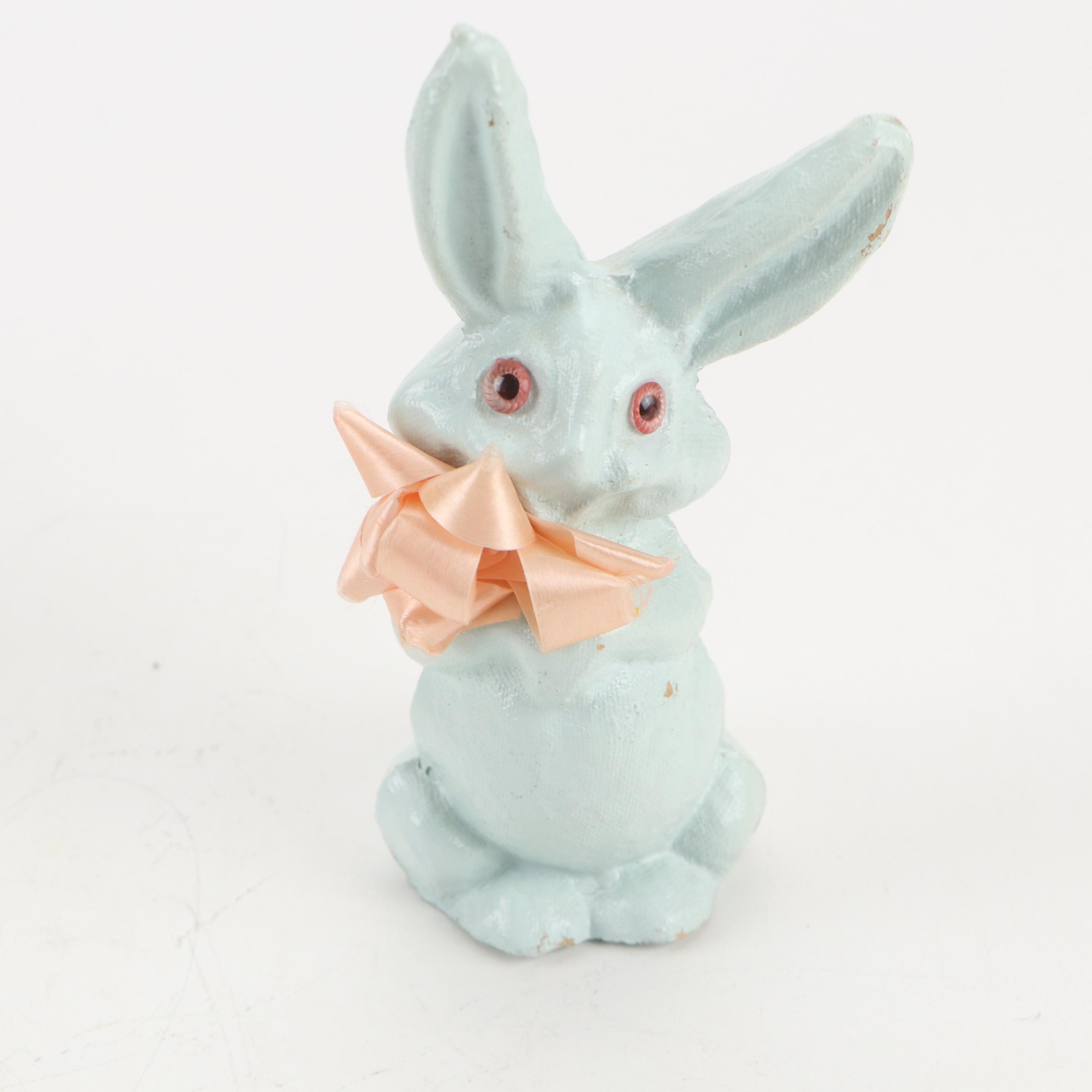 Rabbit Figurines with Other Easter Basket, Mid to Late 20th Century