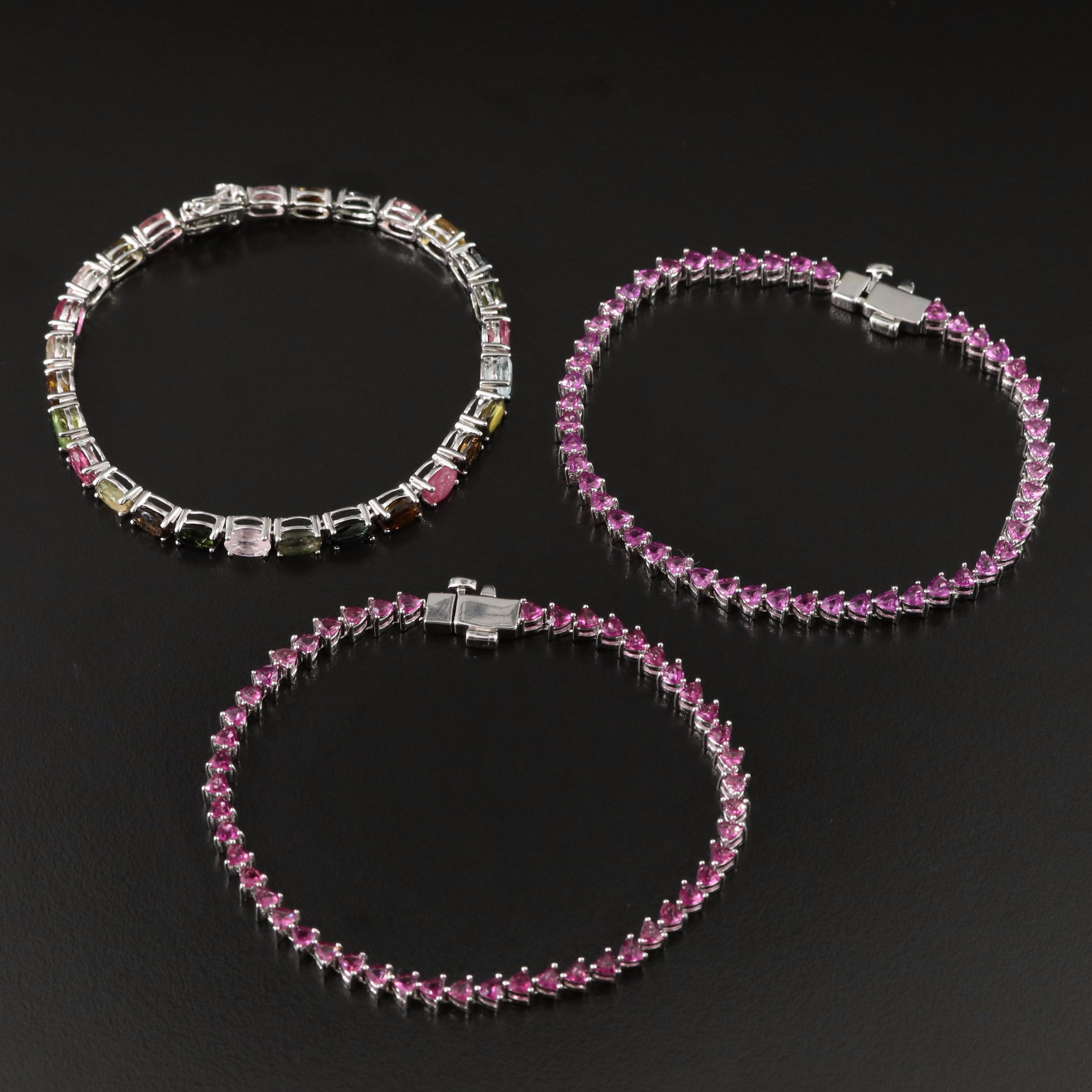 Sterling Tourmaline and Rhodolite Garnet Bracelets