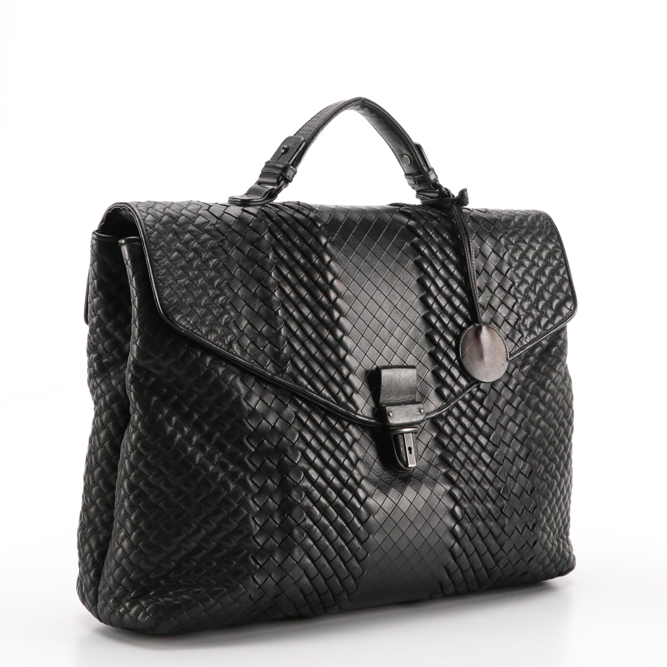 Bottega Veneta Envelope Flap Briefcase in Black Quilted and Intrecciato Leather