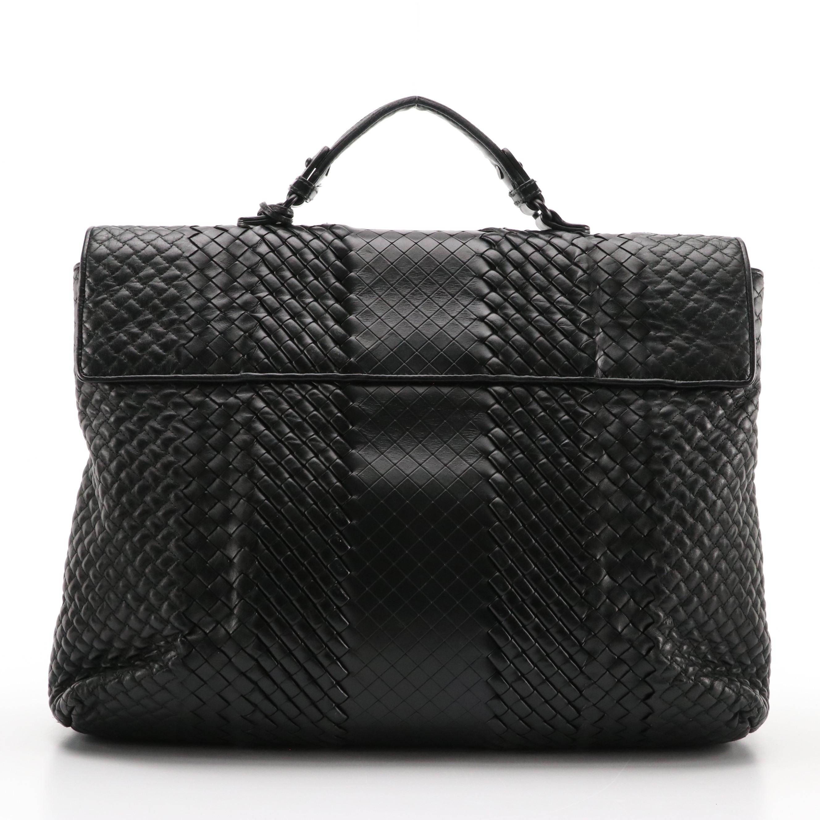 Bottega Veneta Envelope Flap Briefcase in Black Quilted and Intrecciato Leather