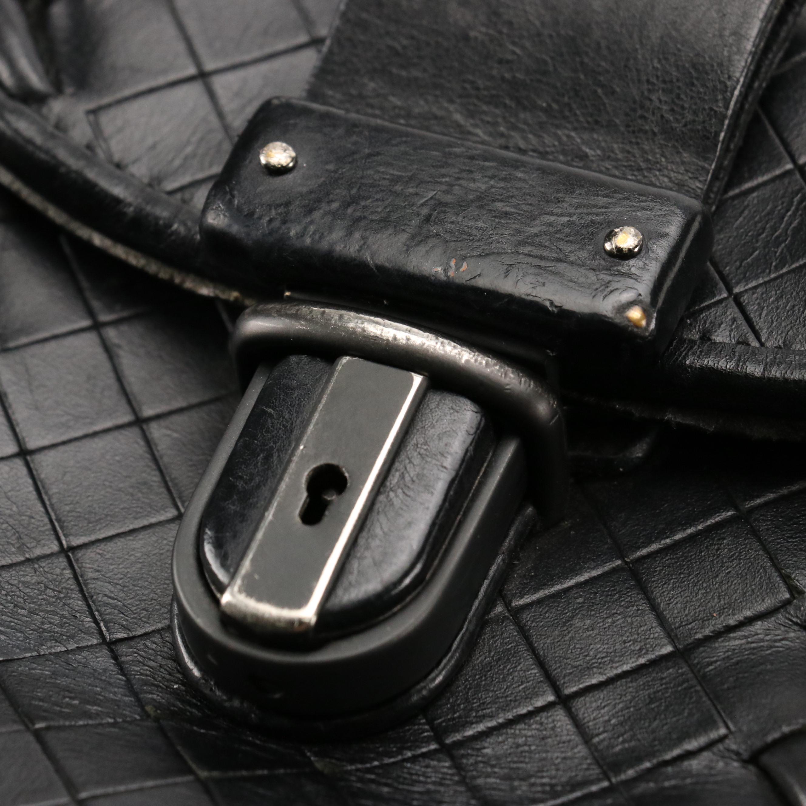 Bottega Veneta Envelope Flap Briefcase in Black Quilted and Intrecciato Leather