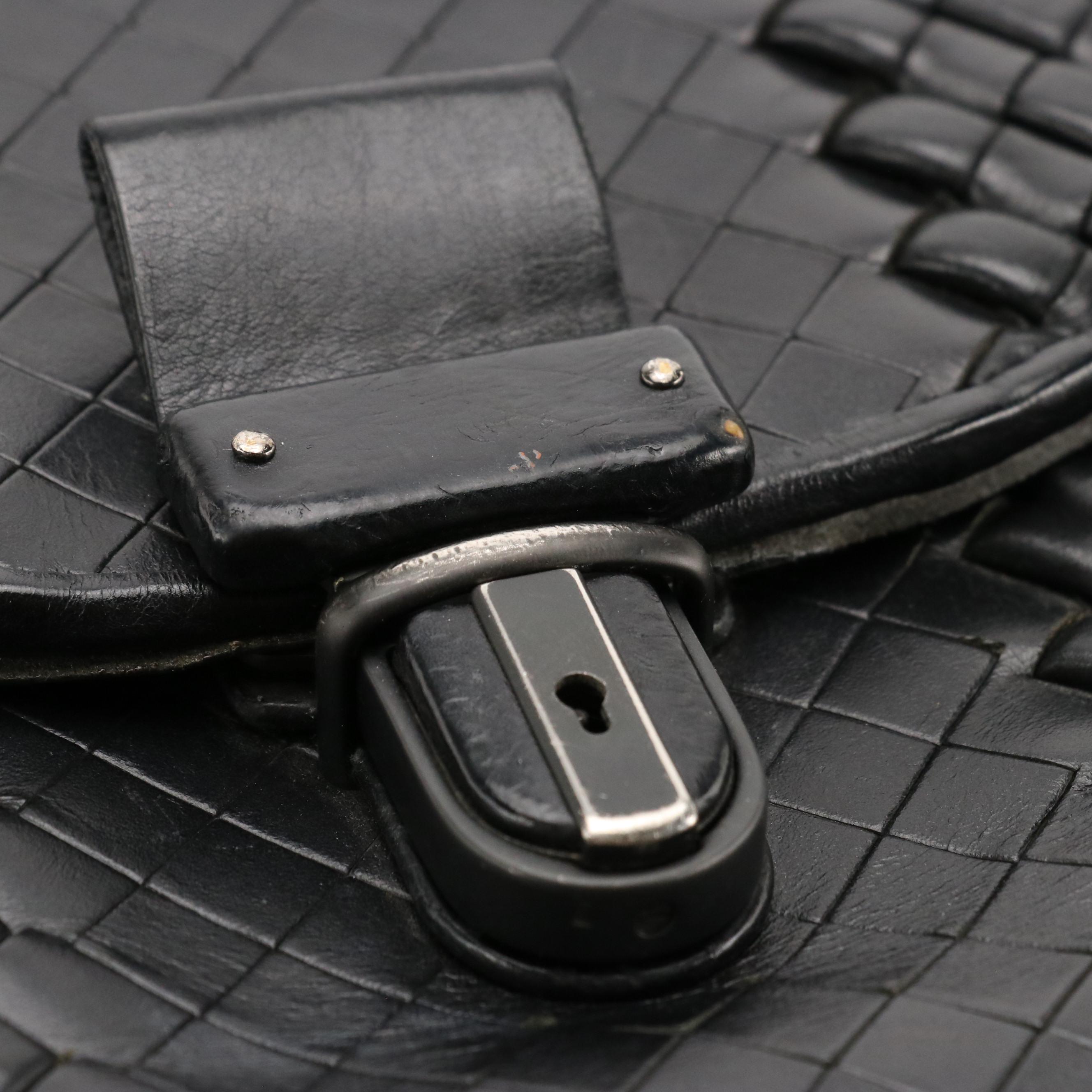 Bottega Veneta Envelope Flap Briefcase in Black Quilted and Intrecciato Leather