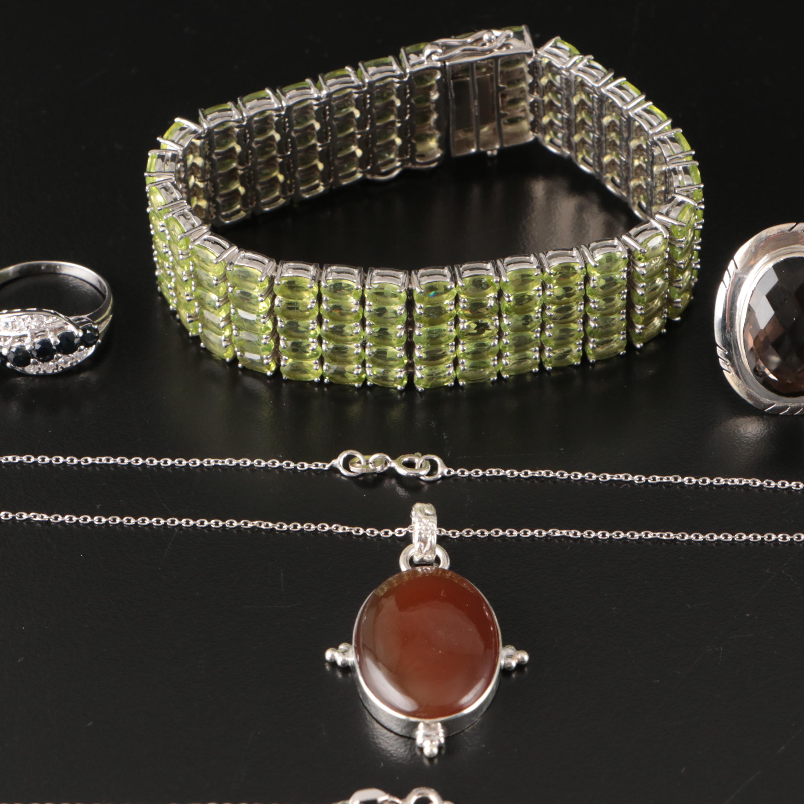 17 Assorted Sterling Silver Bracelets, Earrings, Necklaces, Pendants, and Rings