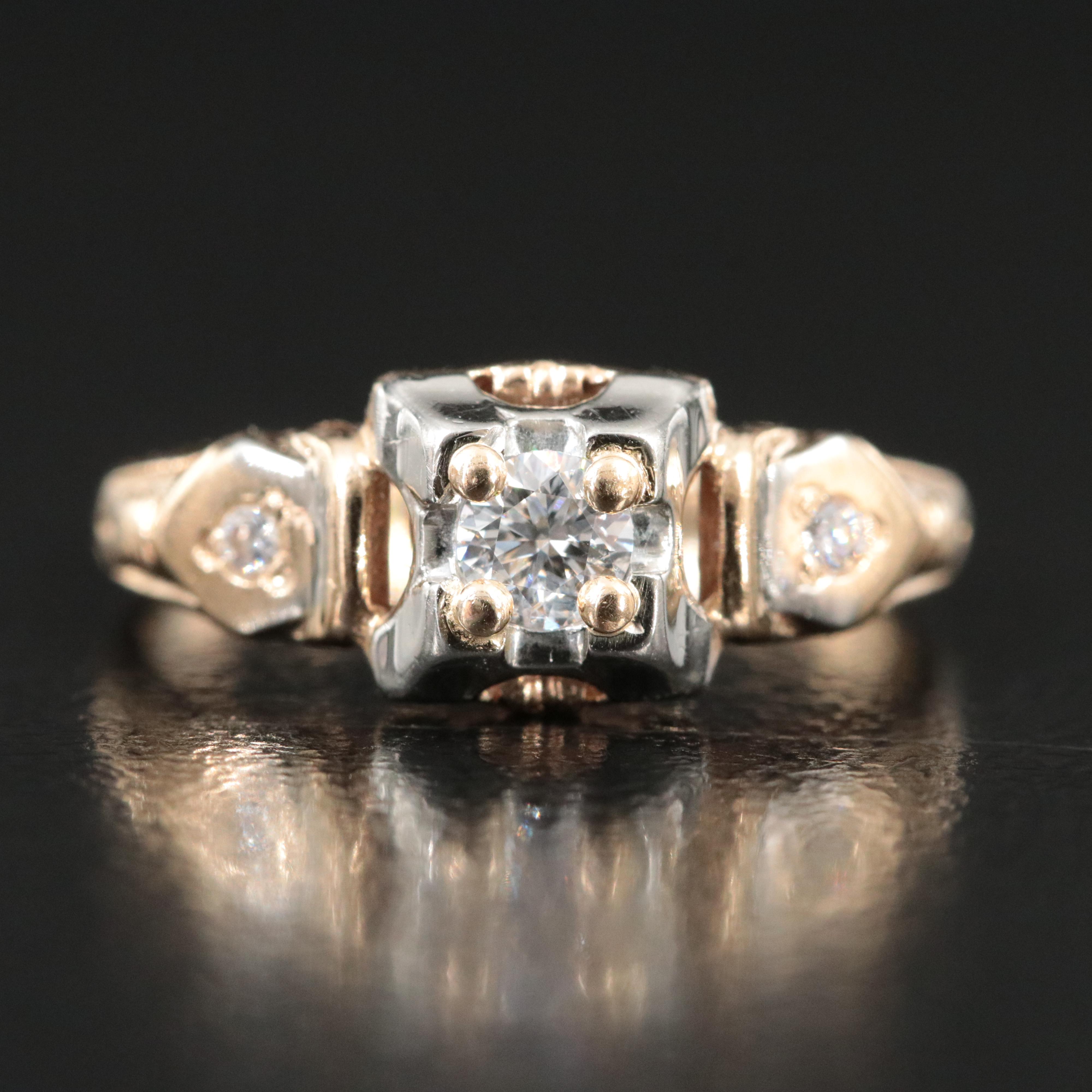 Vintage 14K 0.19 CTW Diamond Ring with 18K Accent