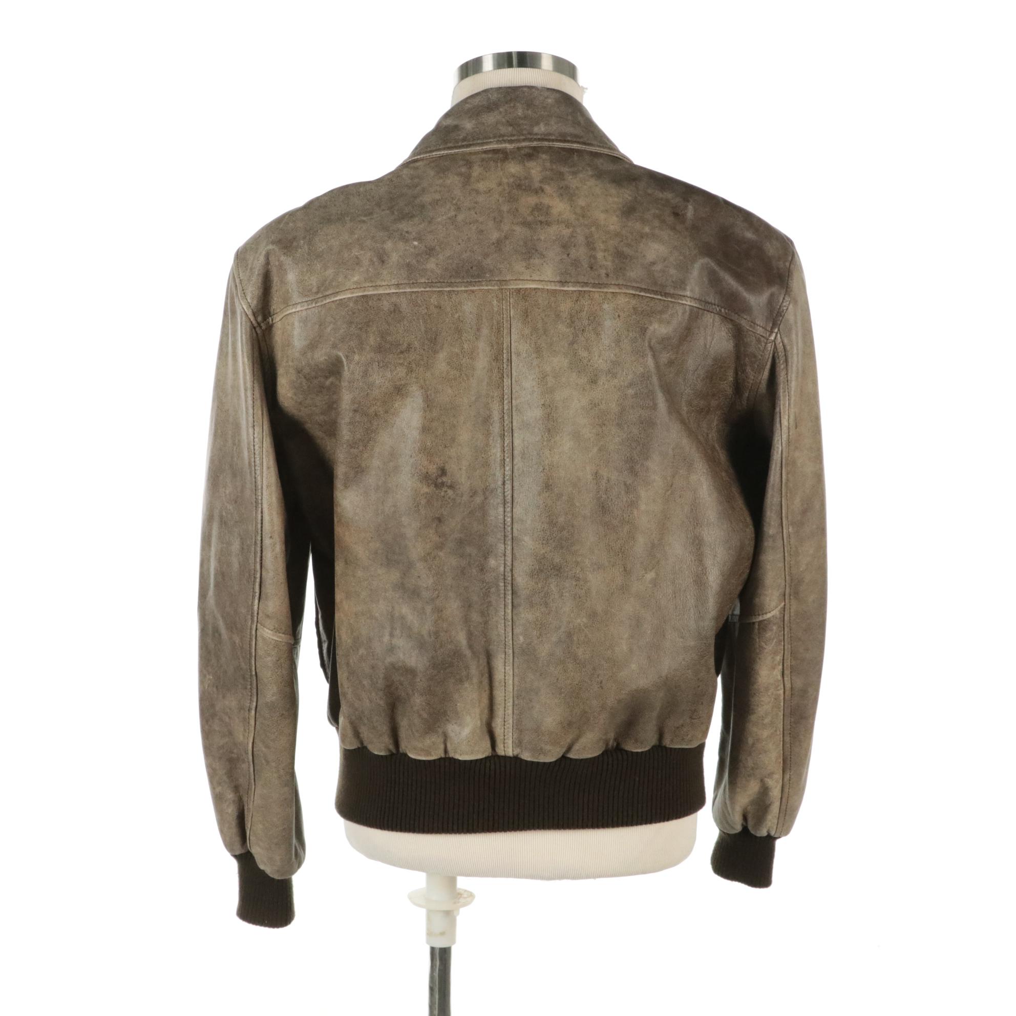 Men's The Flight Club Distressed Leather Bomber Jacket