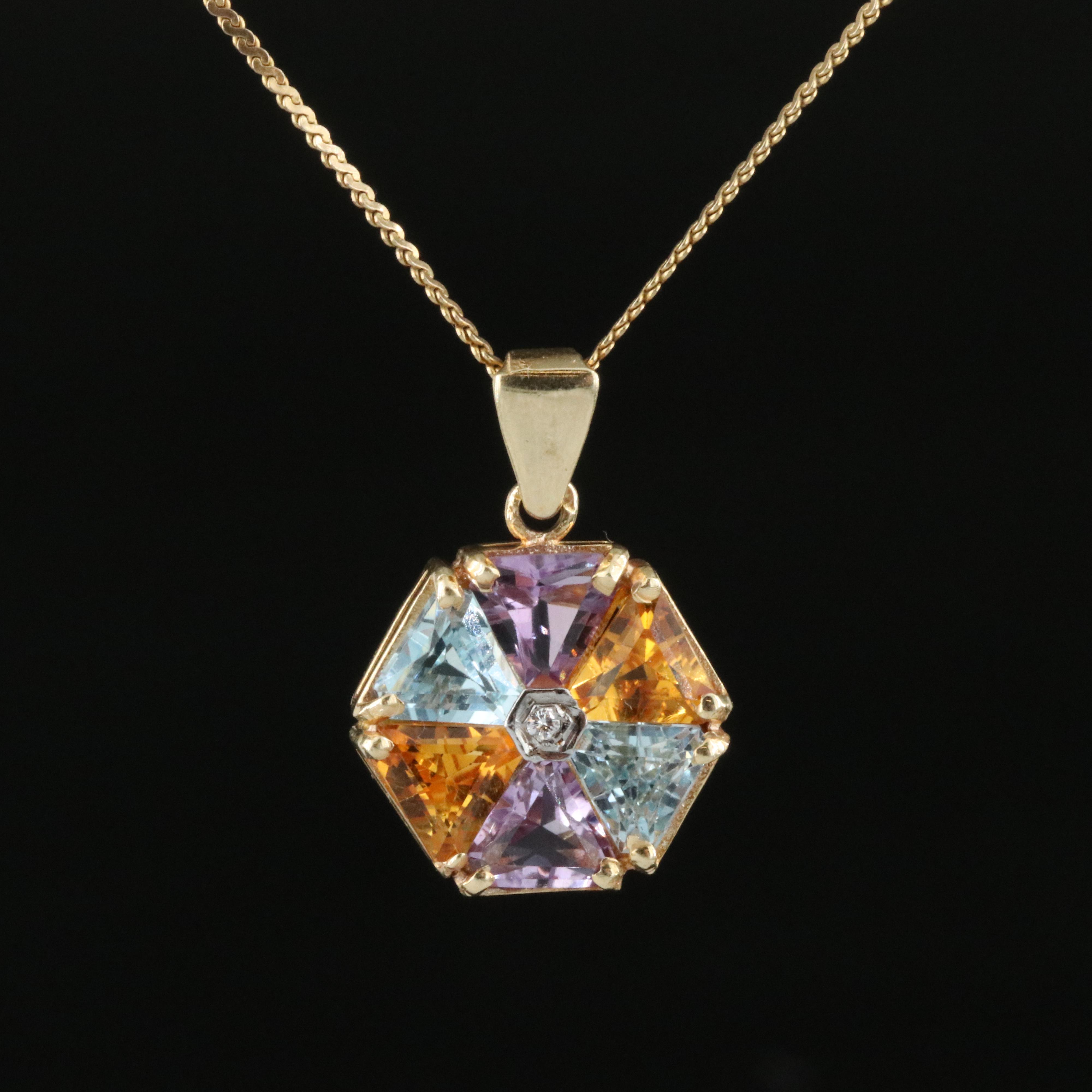 14K Gemstone and Diamond Pendant Necklace