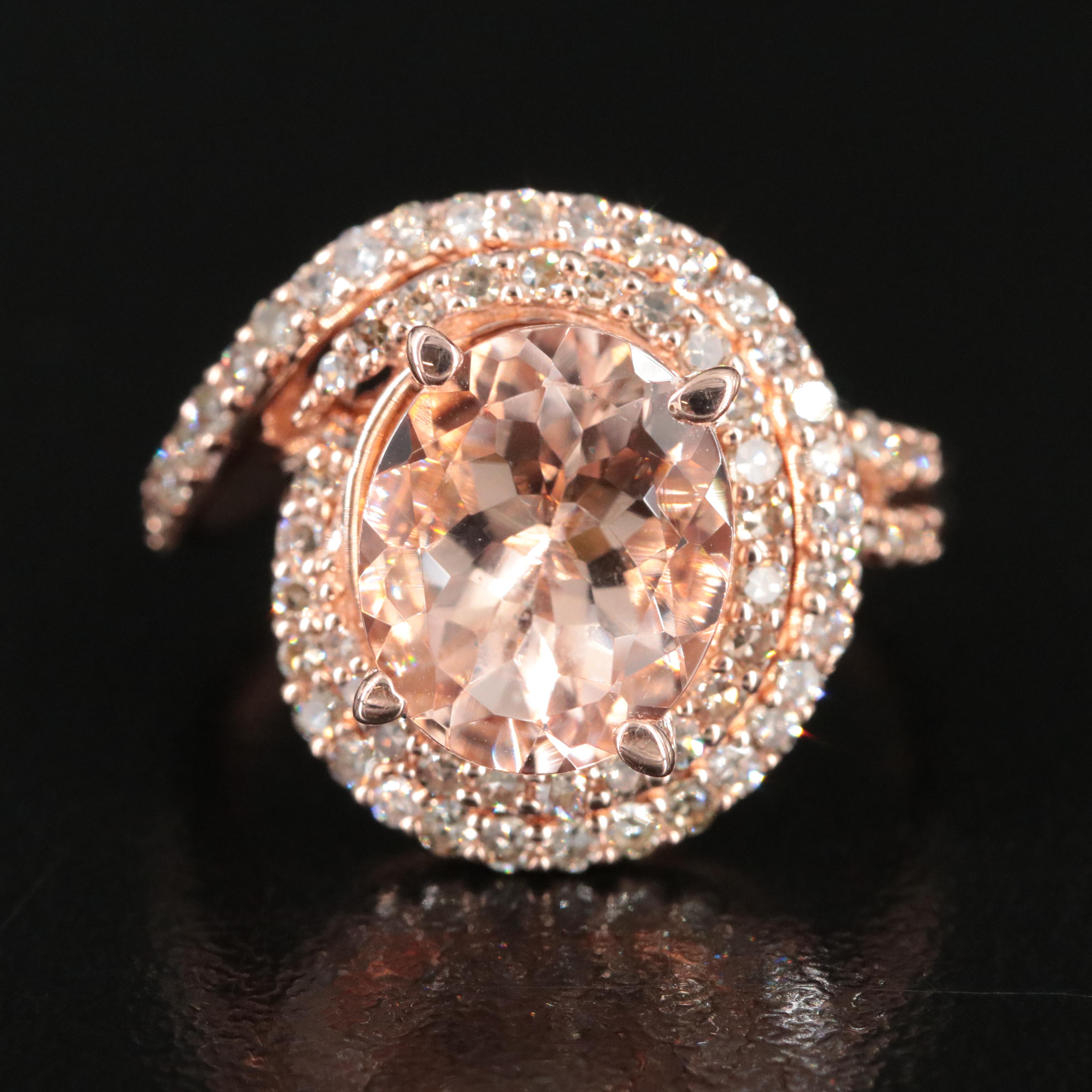 10K Rose Gold Morganite and 0.80 CTW Diamond Ring