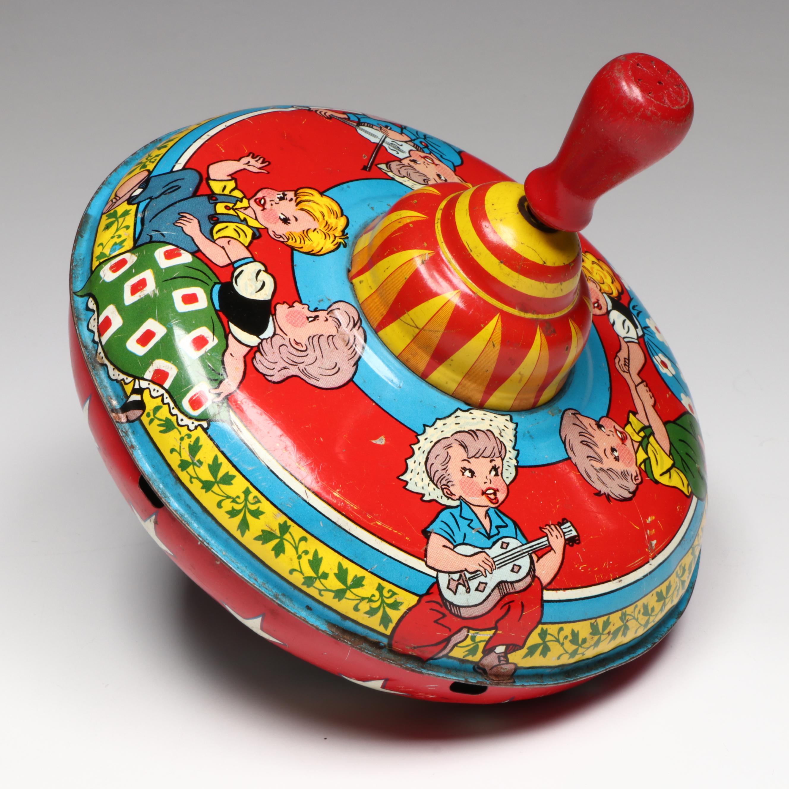 Ball and Other Glass Jars with Tin Litho Spinning Top and Marbles