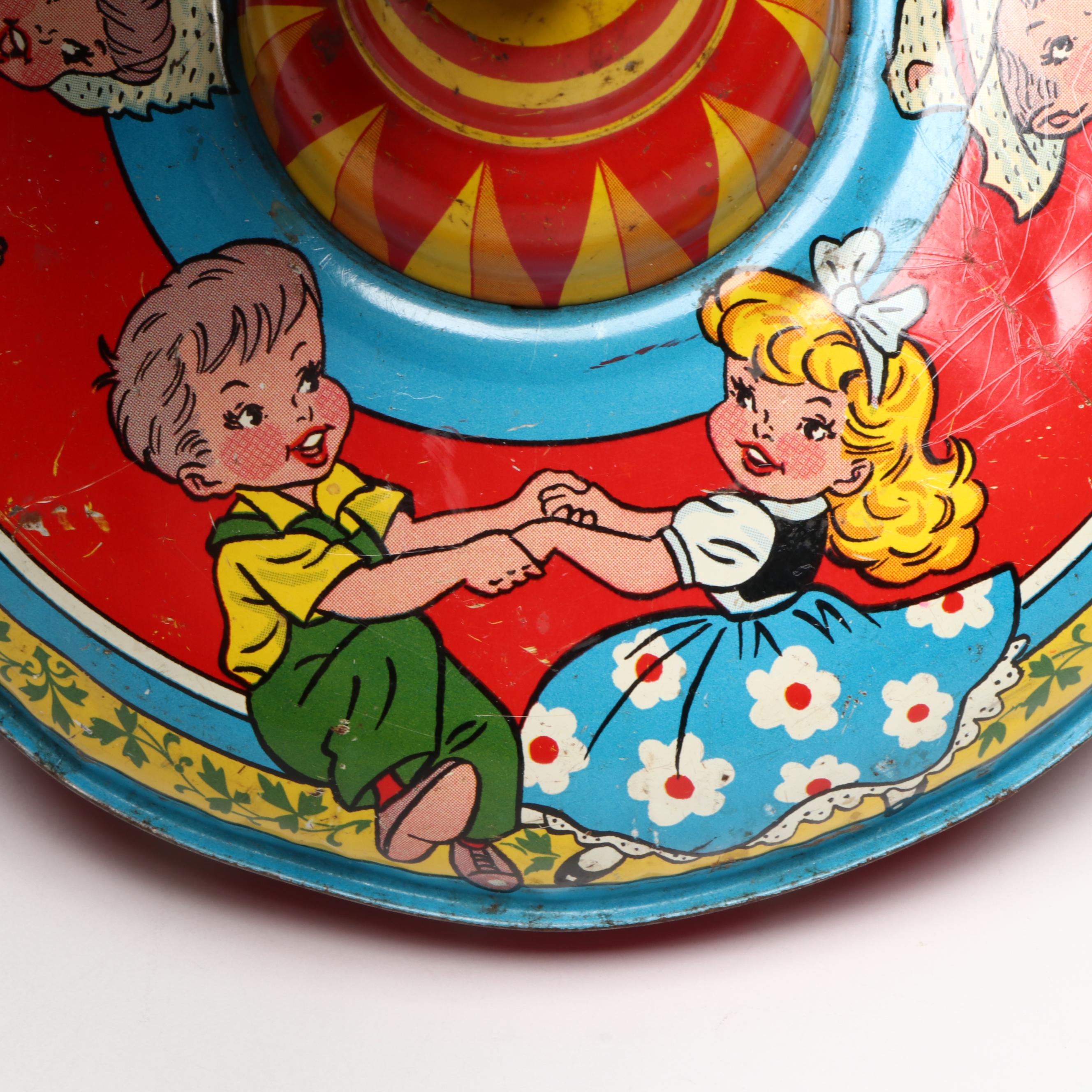 Ball and Other Glass Jars with Tin Litho Spinning Top and Marbles