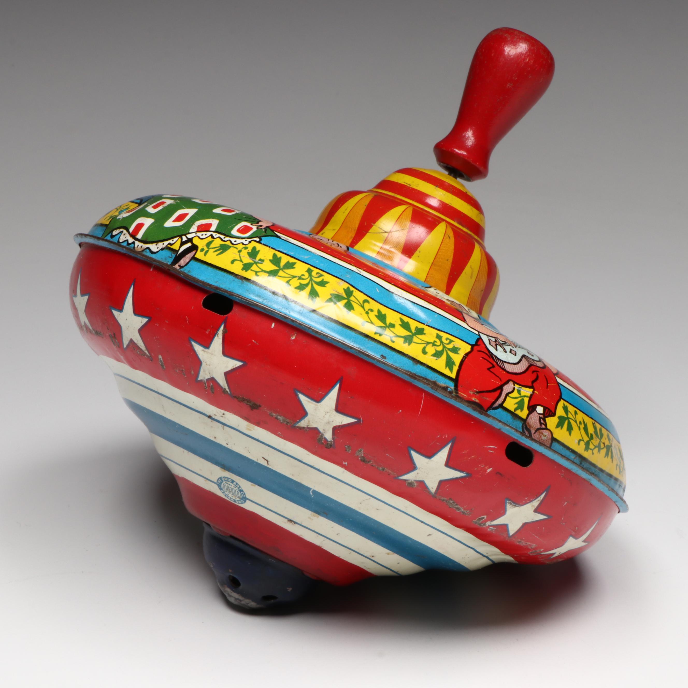 Ball and Other Glass Jars with Tin Litho Spinning Top and Marbles