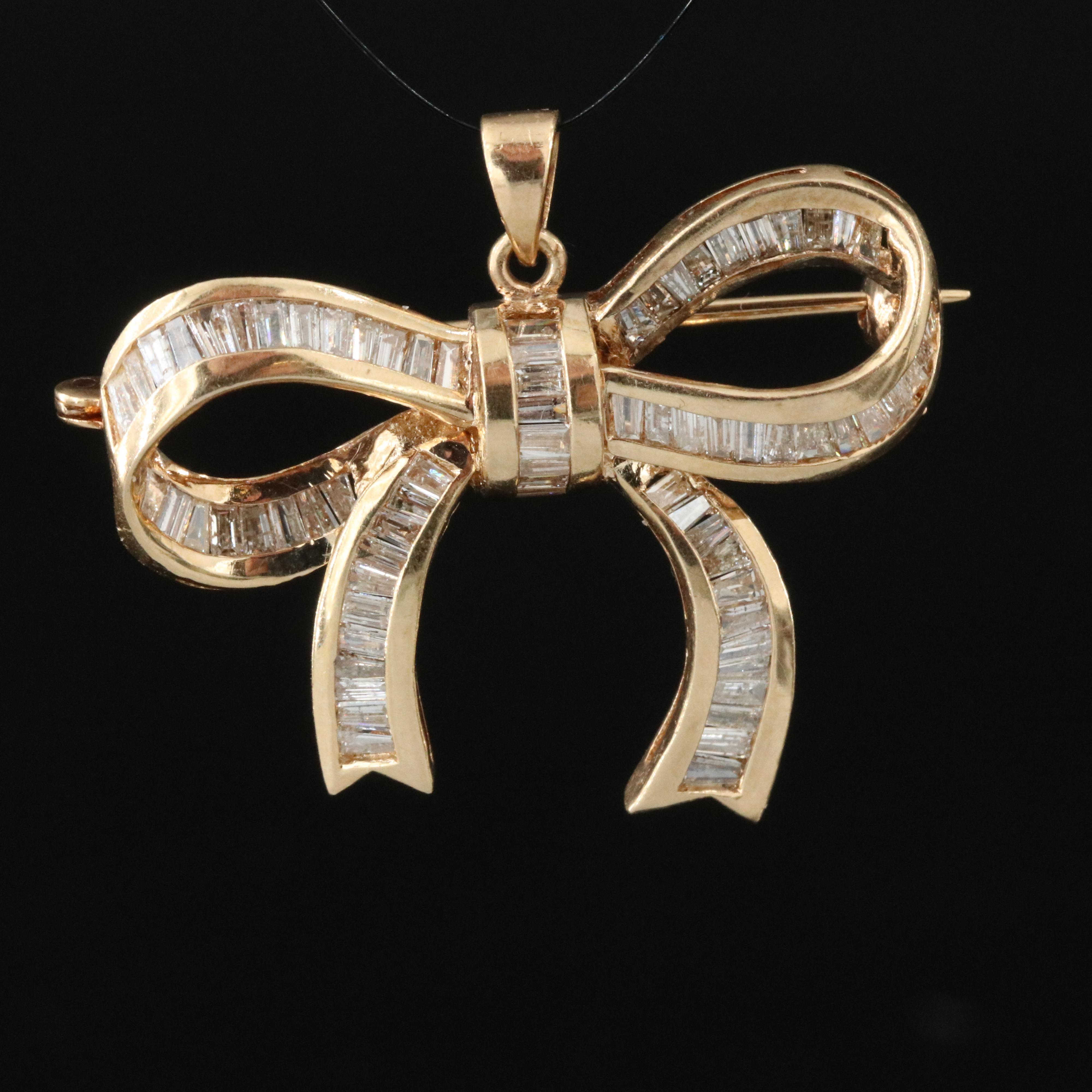 14K 3.00 CTW Diamond Bow Converter Brooch Pendant