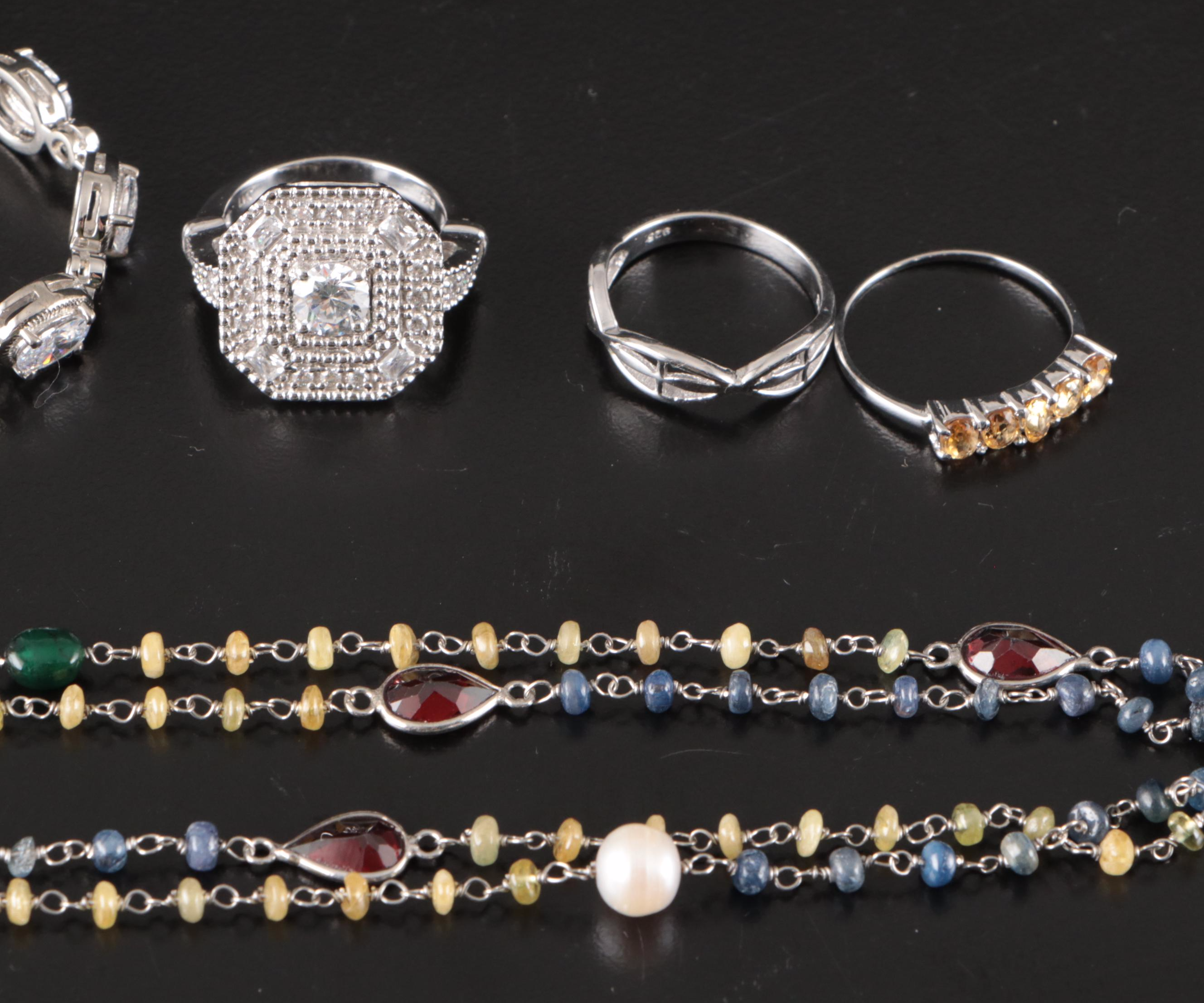 17 Assorted Sterling Silver Bracelets, Earrings, Necklaces, Pendants, and Rings