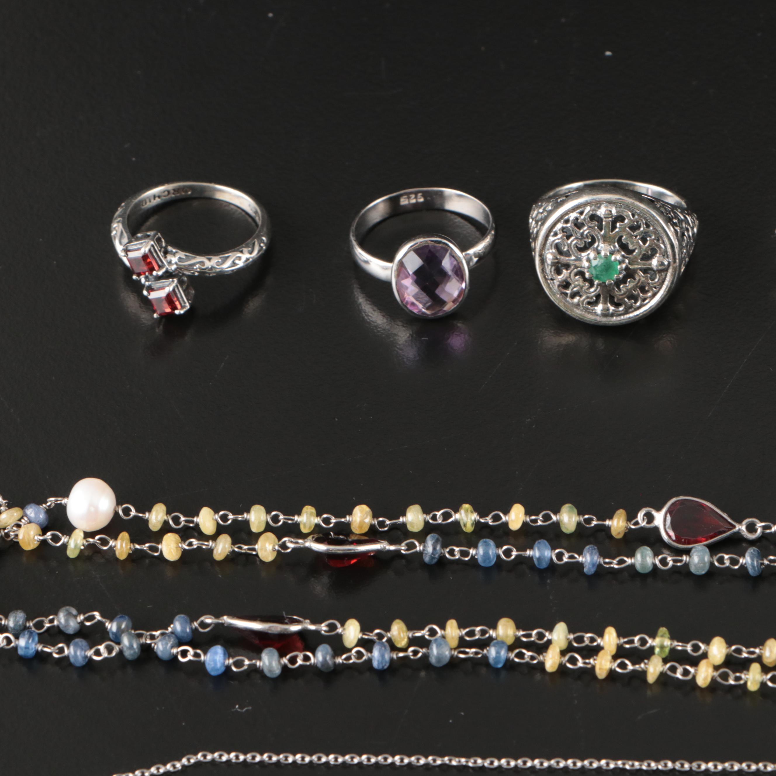 17 Assorted Sterling Silver Bracelets, Earrings, Necklaces, Pendants, and Rings