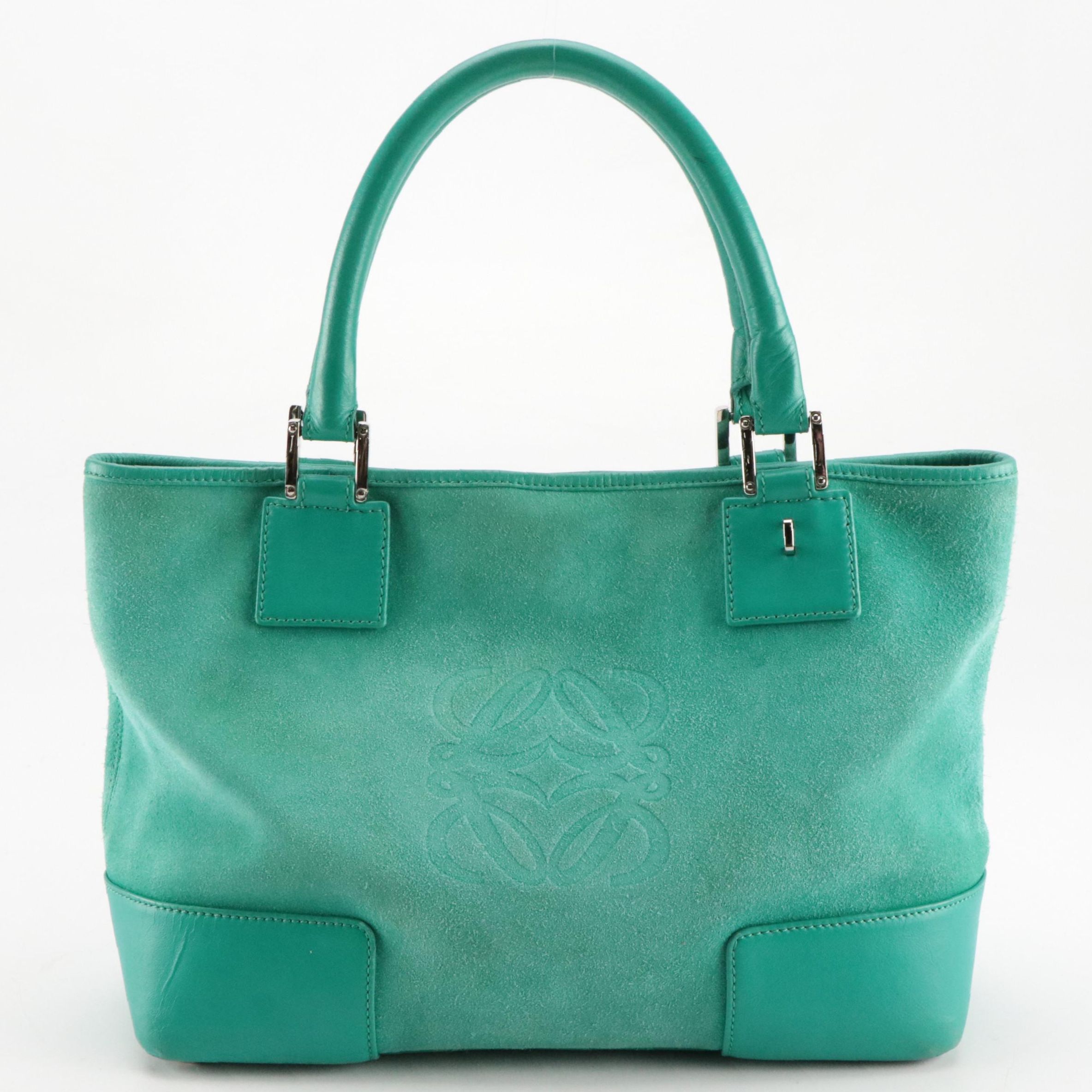 Loewe Amazona 36 Handbag in Soft Teal Blue Suede Leather