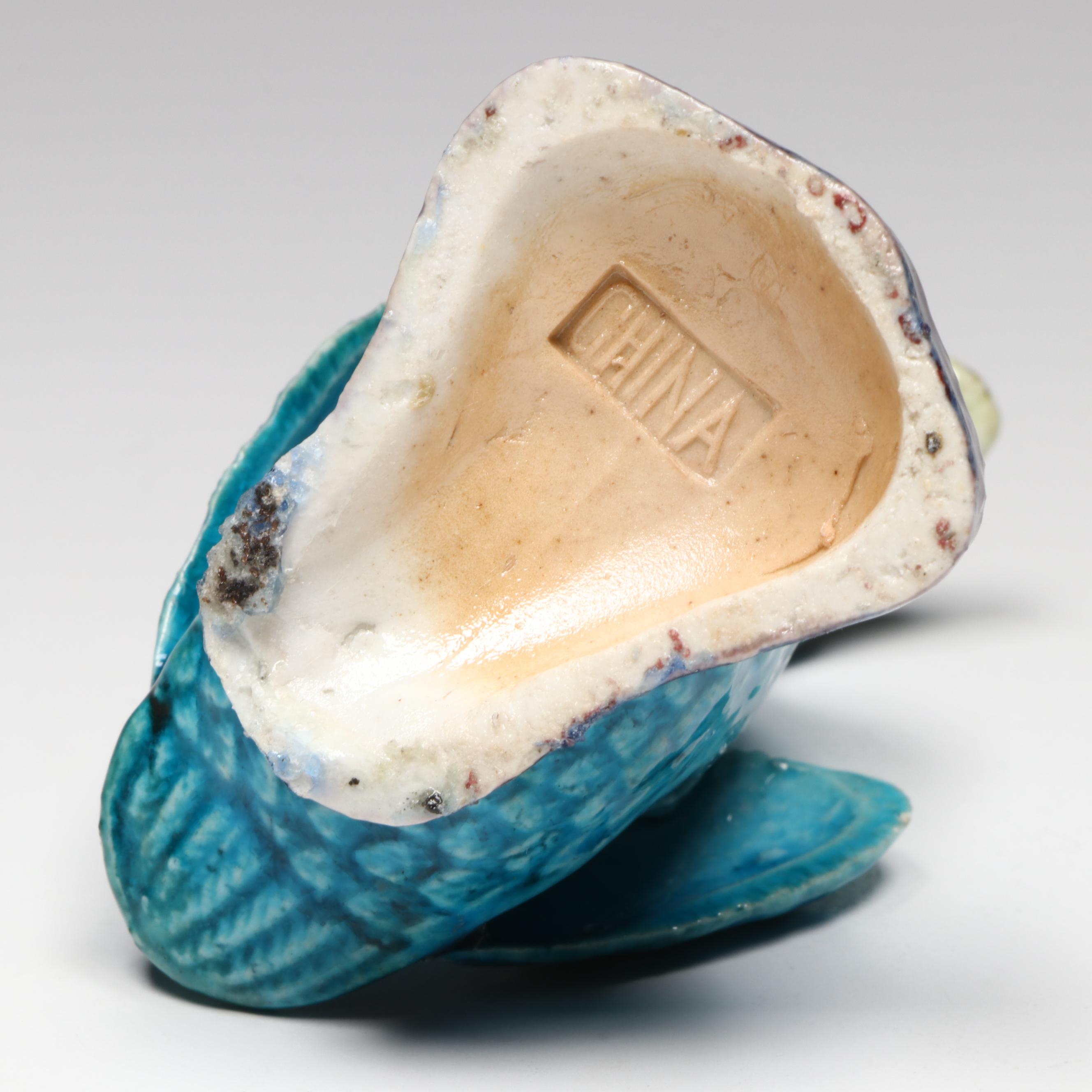 Porcelain and Metal Ashtray and Ceramic Bird Figurine