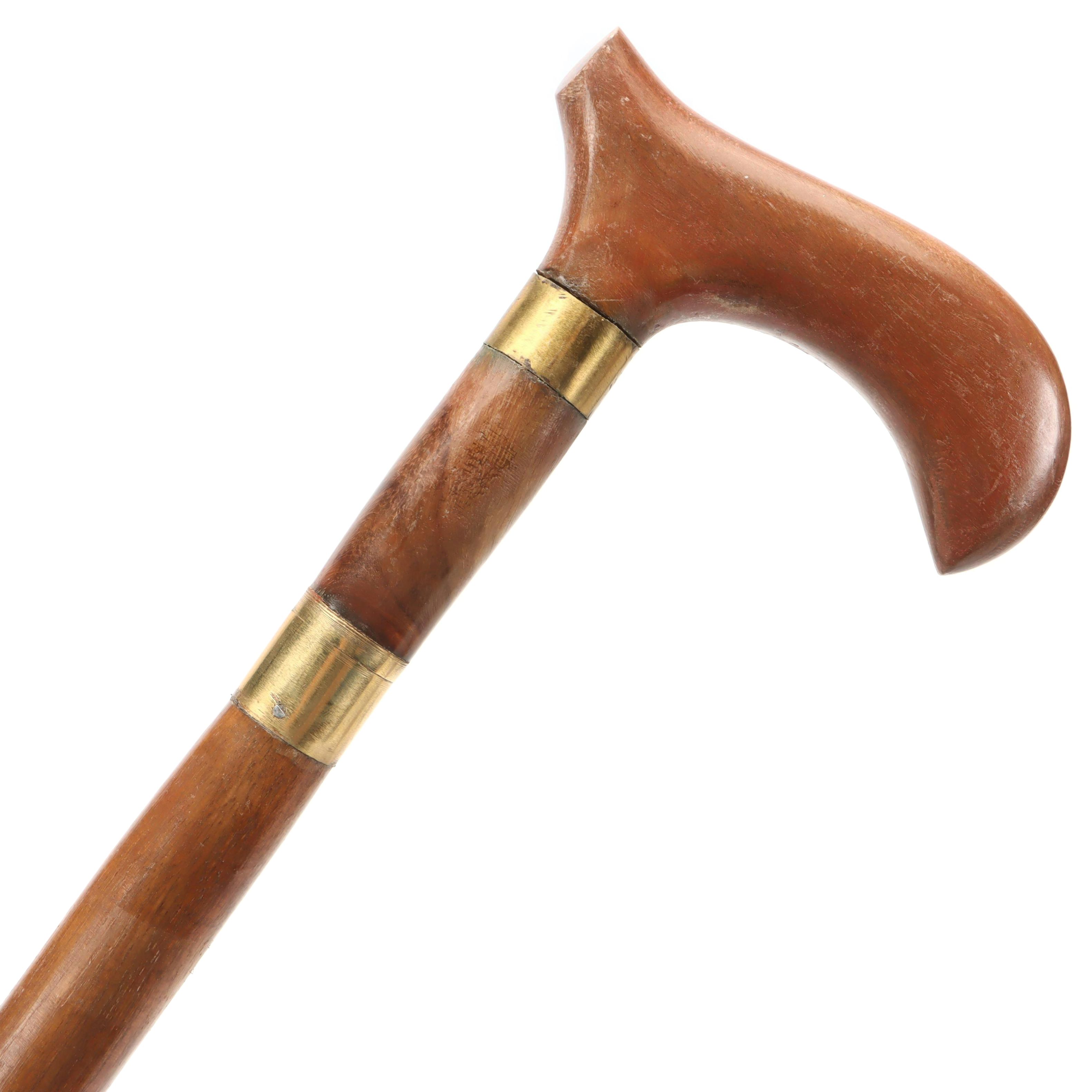 Wood with Brass Inlay Derby Handle Sword Cane