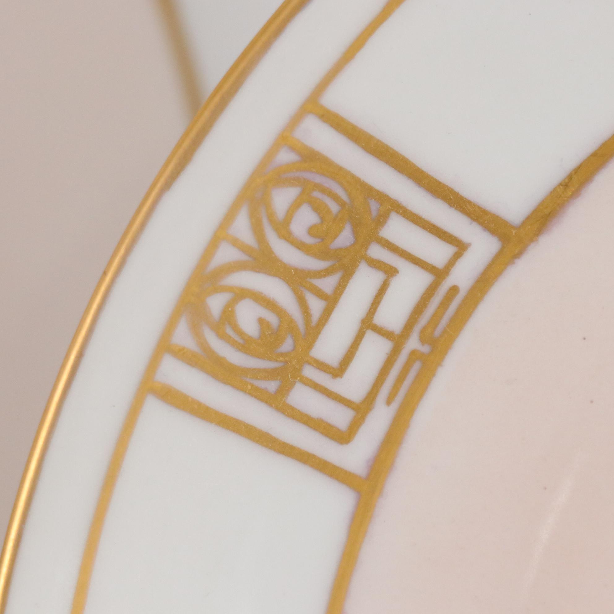 Bavarian Hand Decorated Petal Pink and Gold Art Nouveau Dinner Plates & Platter