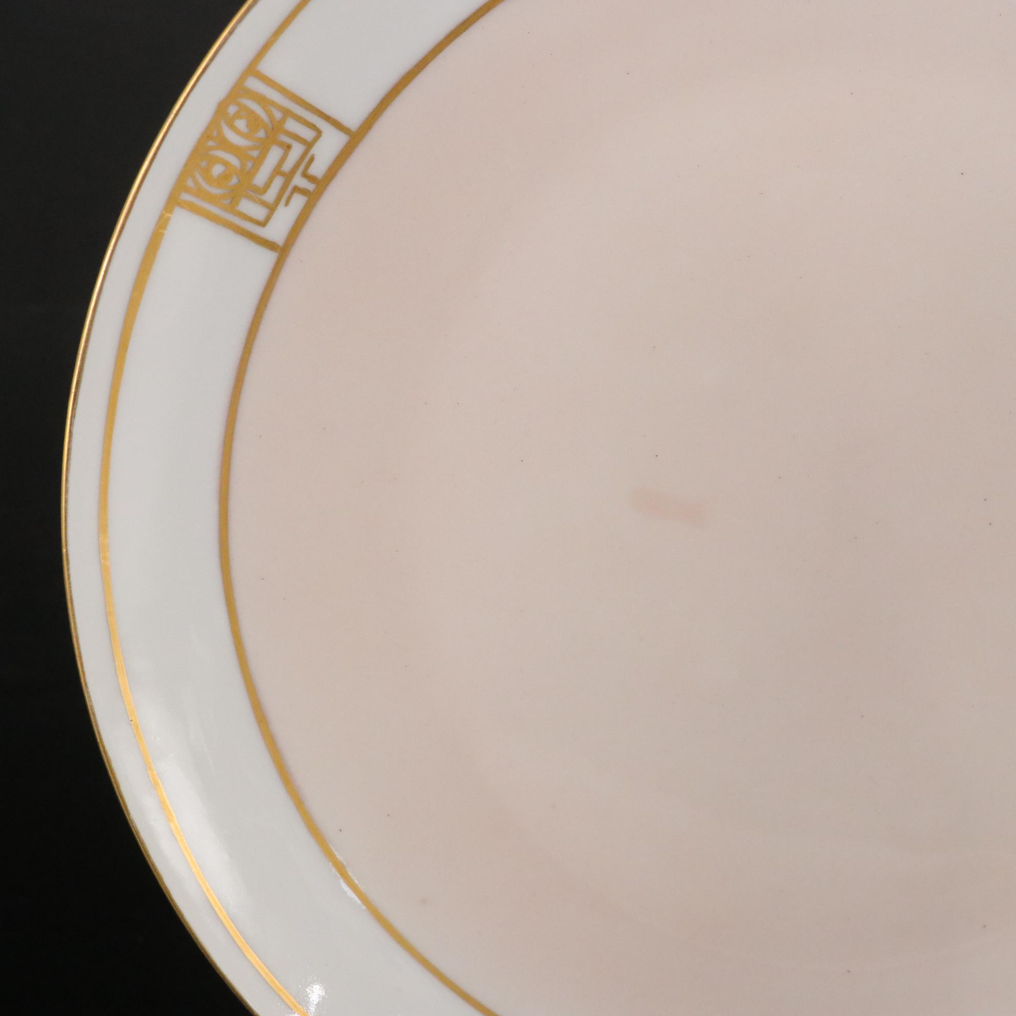 Bavarian Hand Decorated Petal Pink and Gold Art Nouveau Dinner Plates & Platter