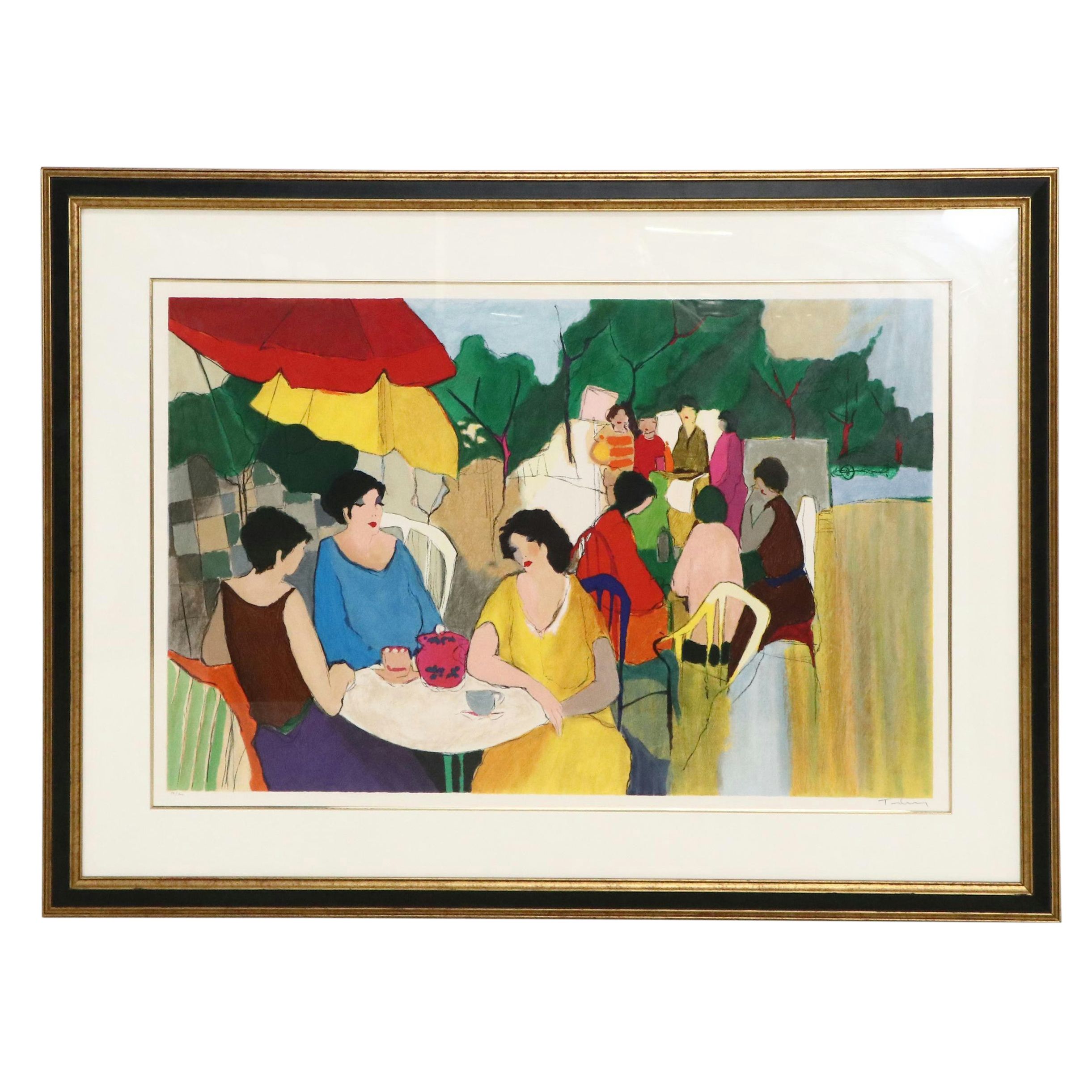 Itzchak Tarkay Lithograph Stylized Cafe Scene, Circa 2000
