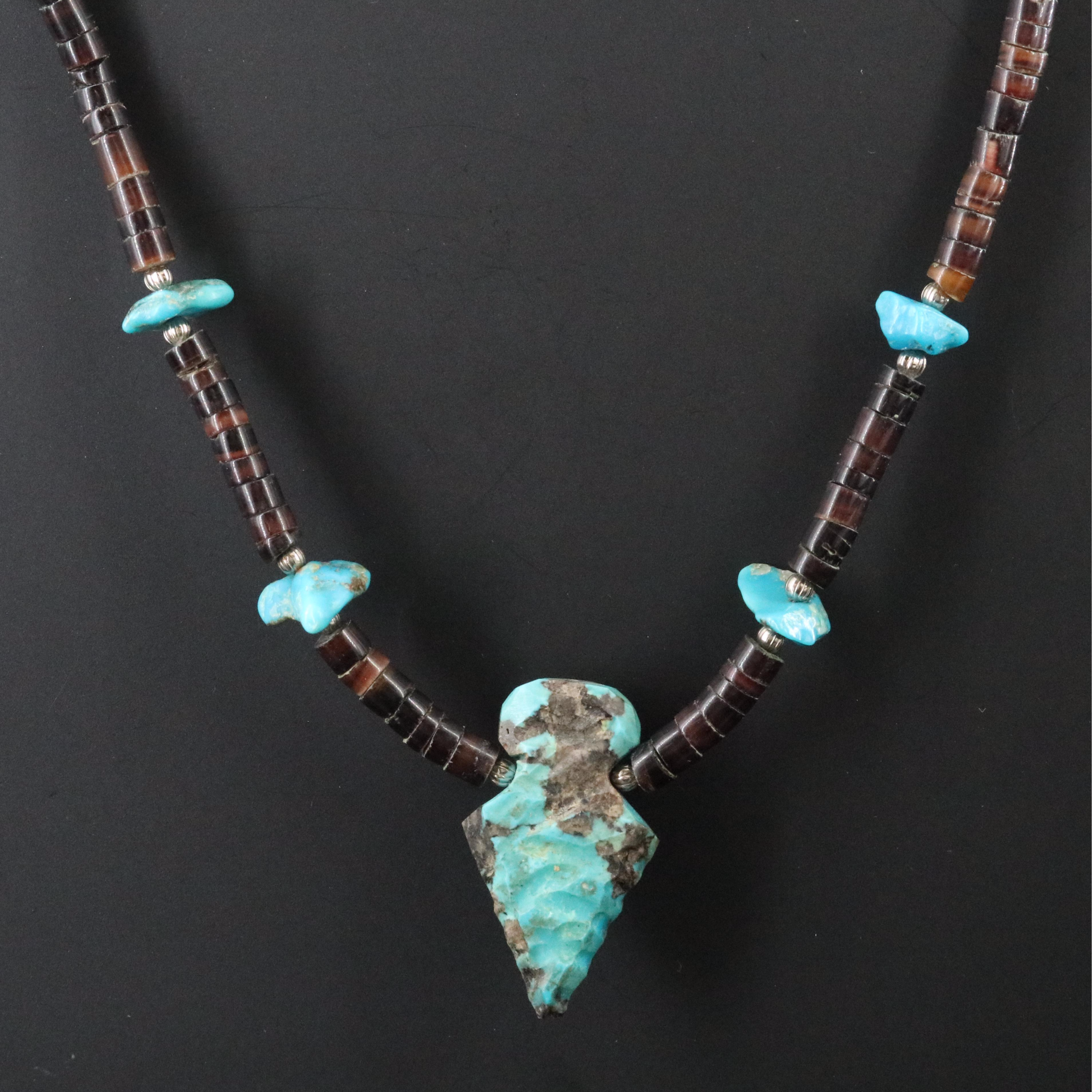 Turquoise and Shell Necklace with Arrowhead