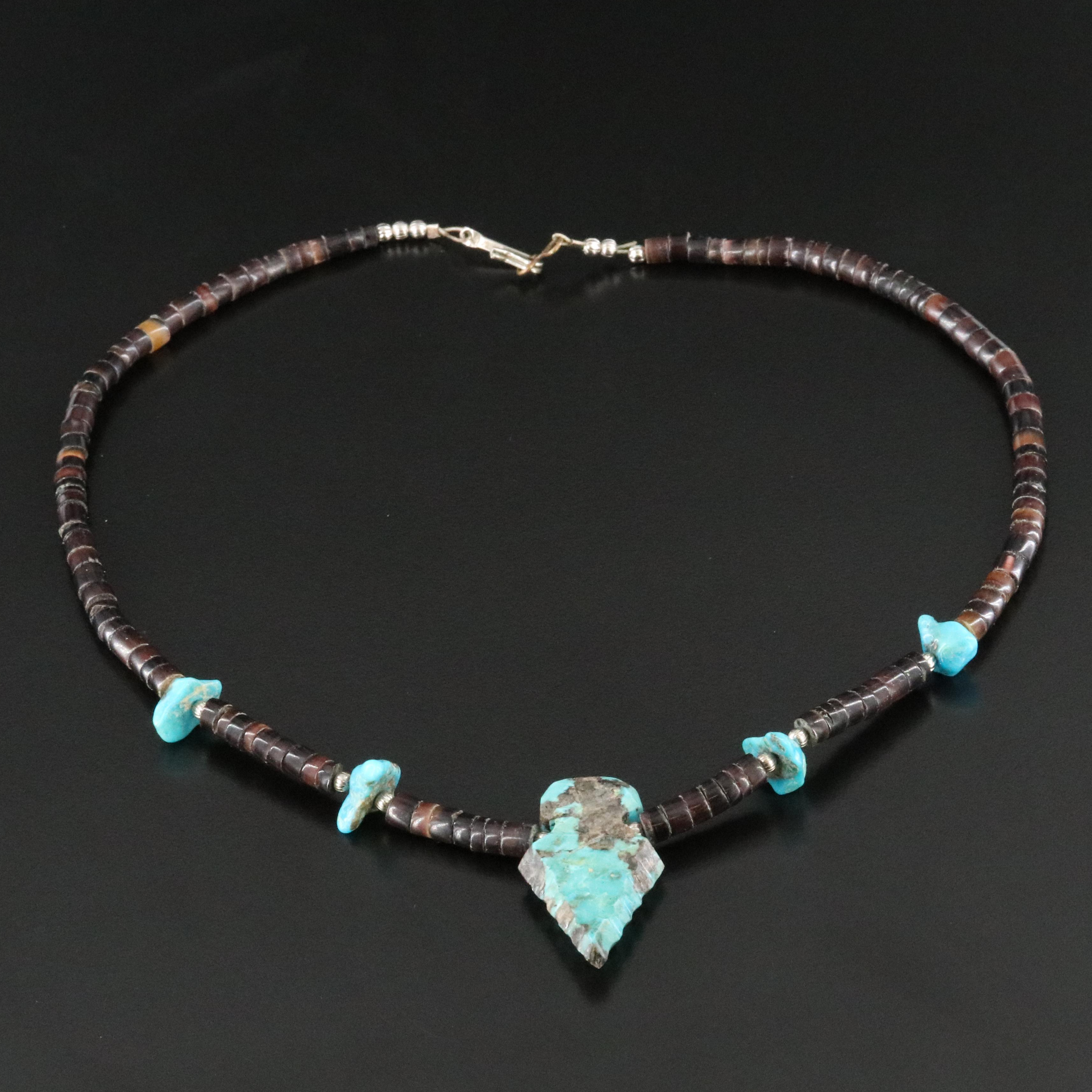 Turquoise and Shell Necklace with Arrowhead
