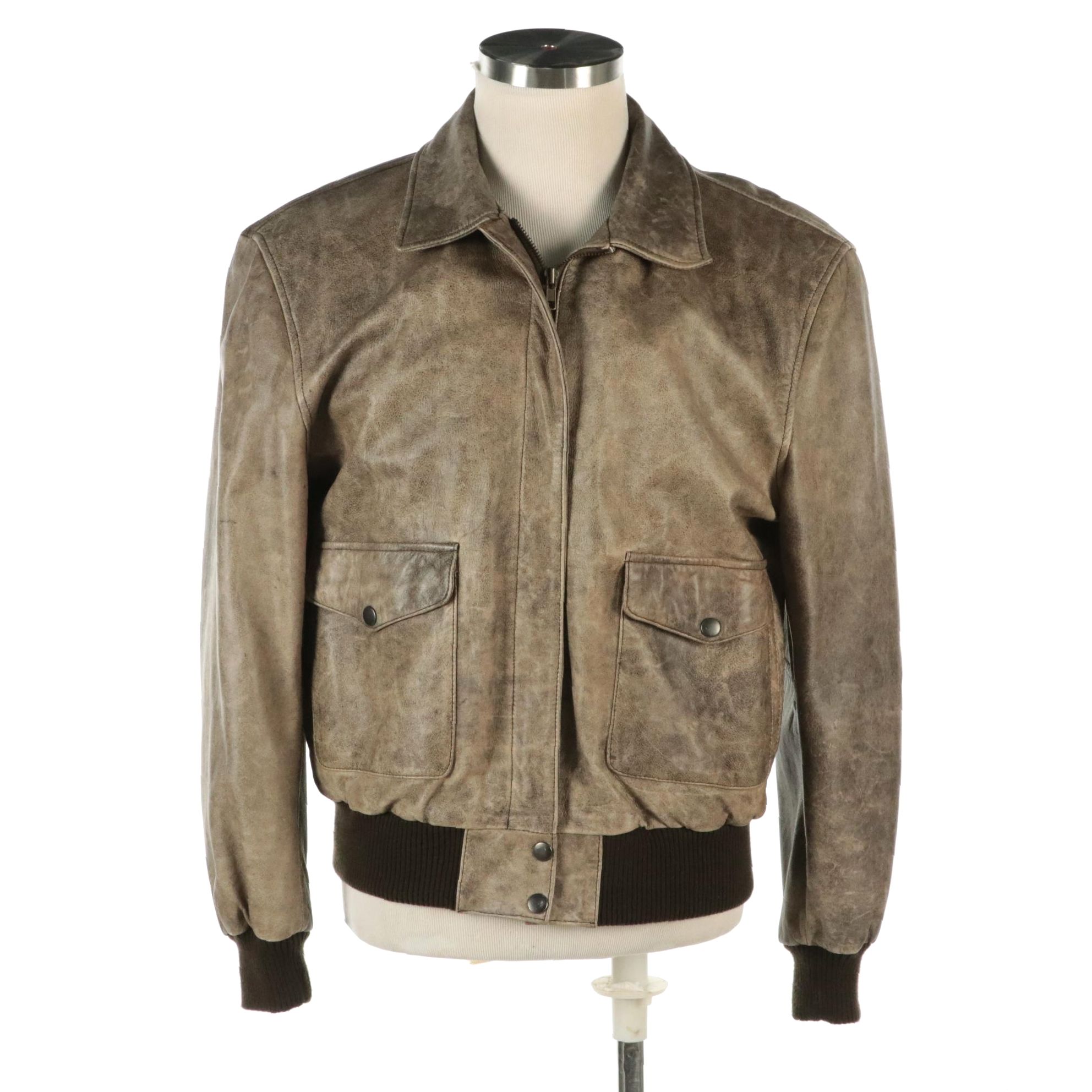 Men's The Flight Club Distressed Leather Bomber Jacket